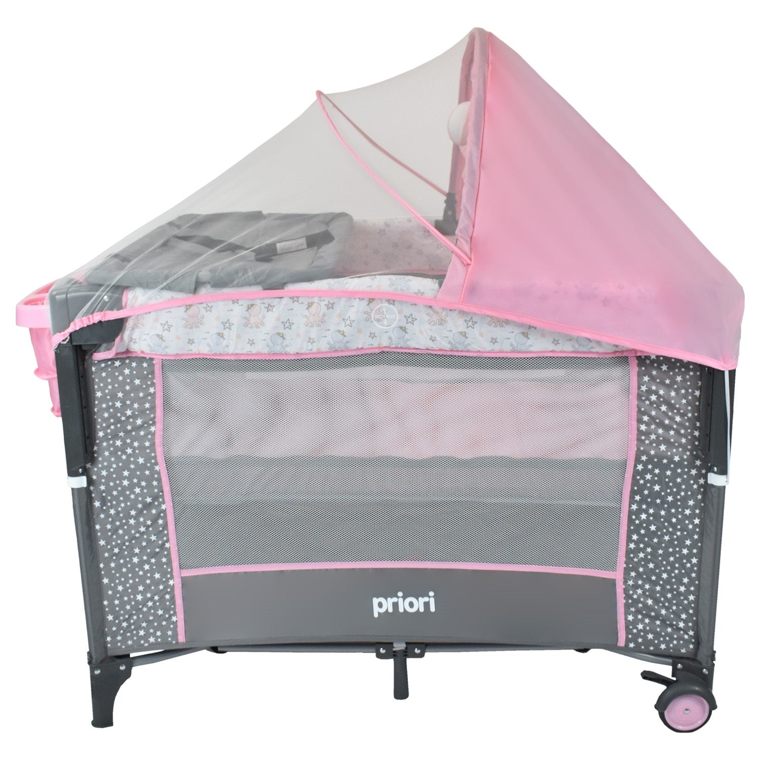 Combo Coche Nova Rosa +Cuna Ariel Octopus Priori Rosa