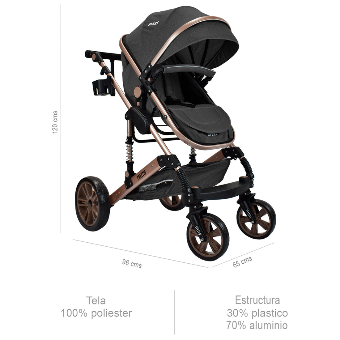 Coche Bebe Moises 4en1 Frezzio Priori Gris Oscuro