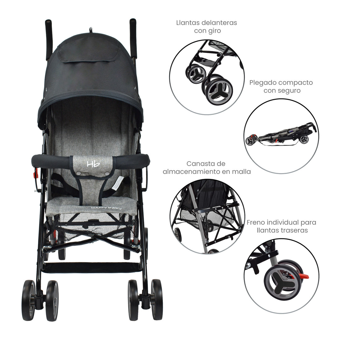 Coche Paseador Bebé Future Happy Baby Negro