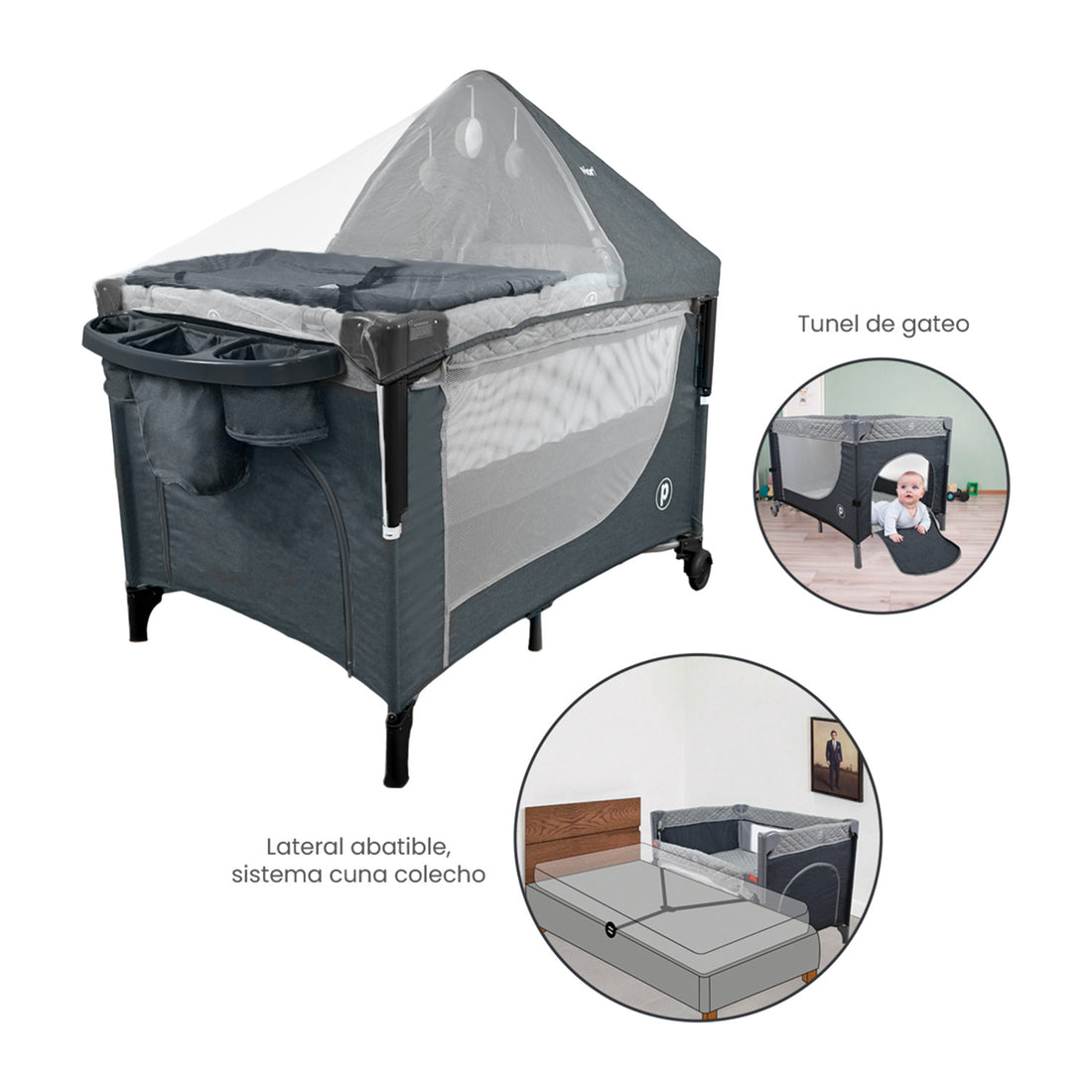 Cuna Colecho Bebe Pro-Max Priori Gris Oscuro