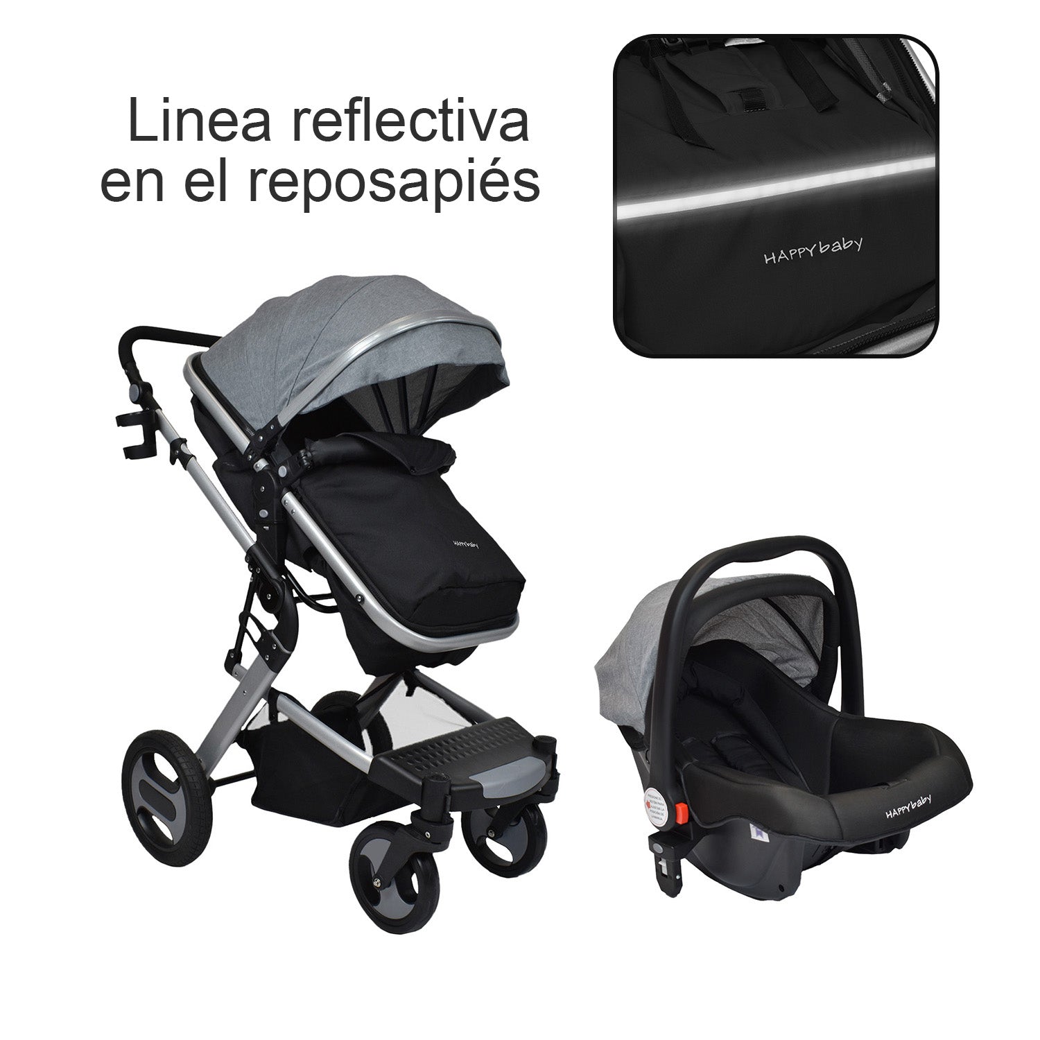 Coche Bebe Moisés Wow Ts Happy Baby Gris