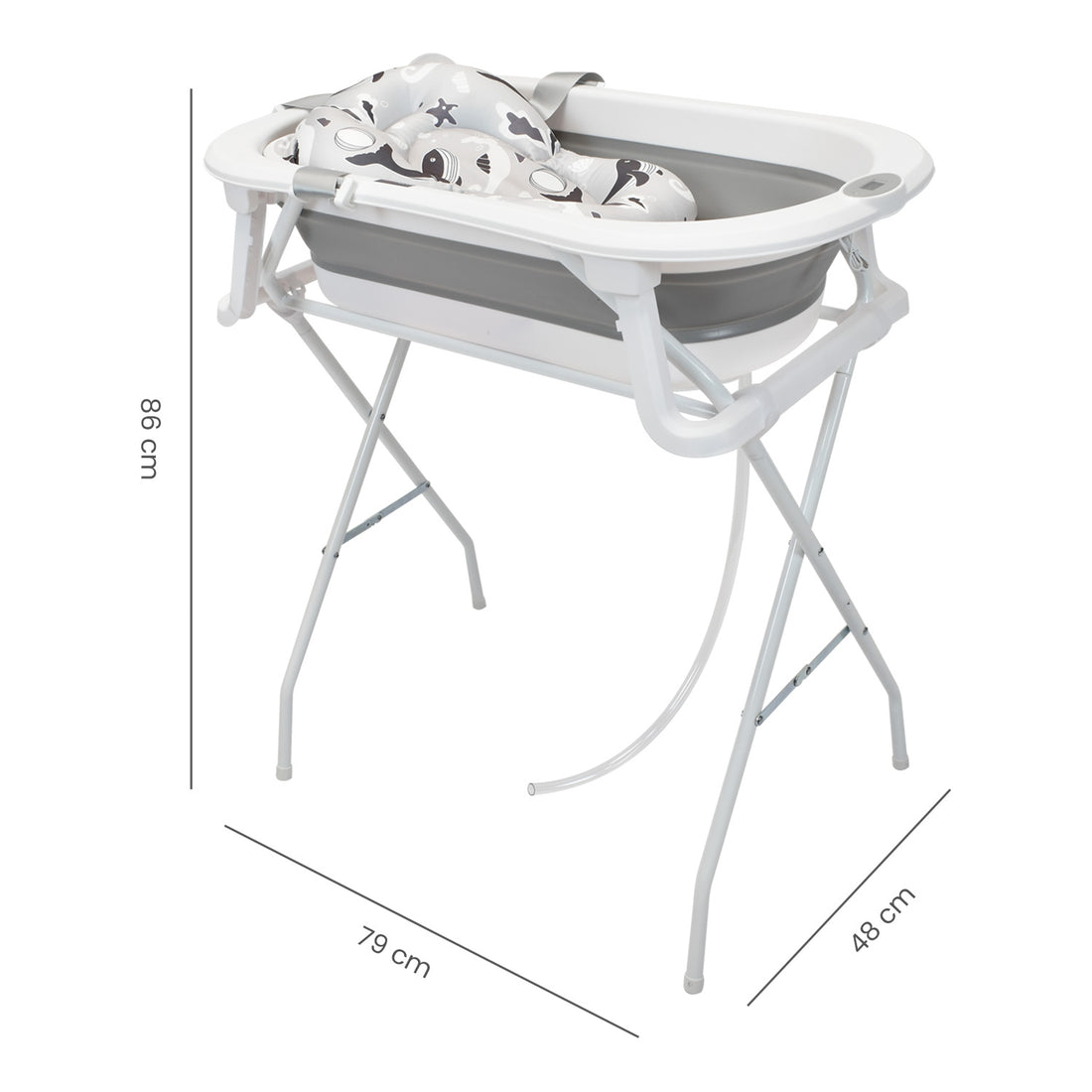 Bañera Bebé con Cojín Stand y Soporte Metálico Gris Happy Baby