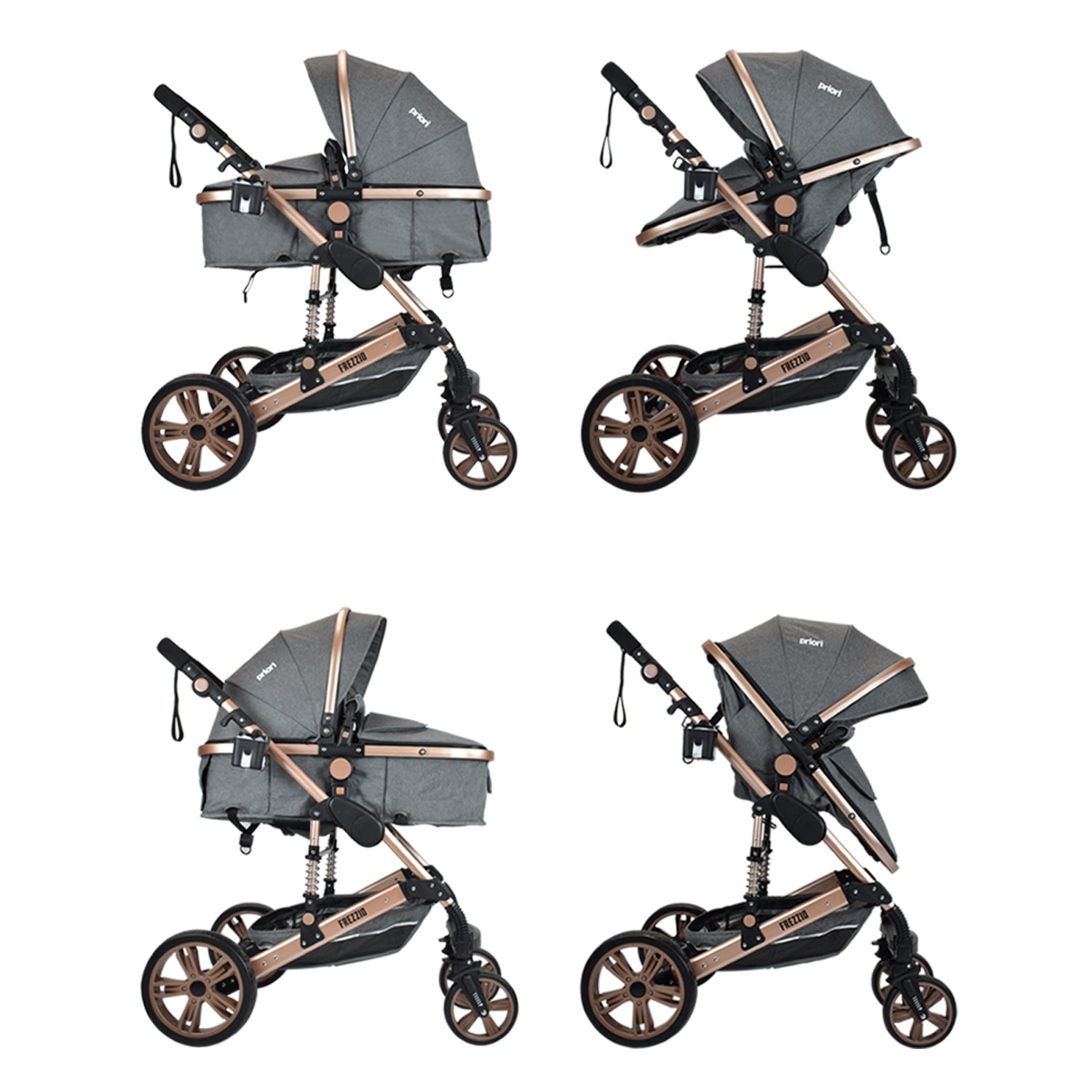 Combo Bebé Coche Frezzio + Cuna Mecedora Nápoles Gris