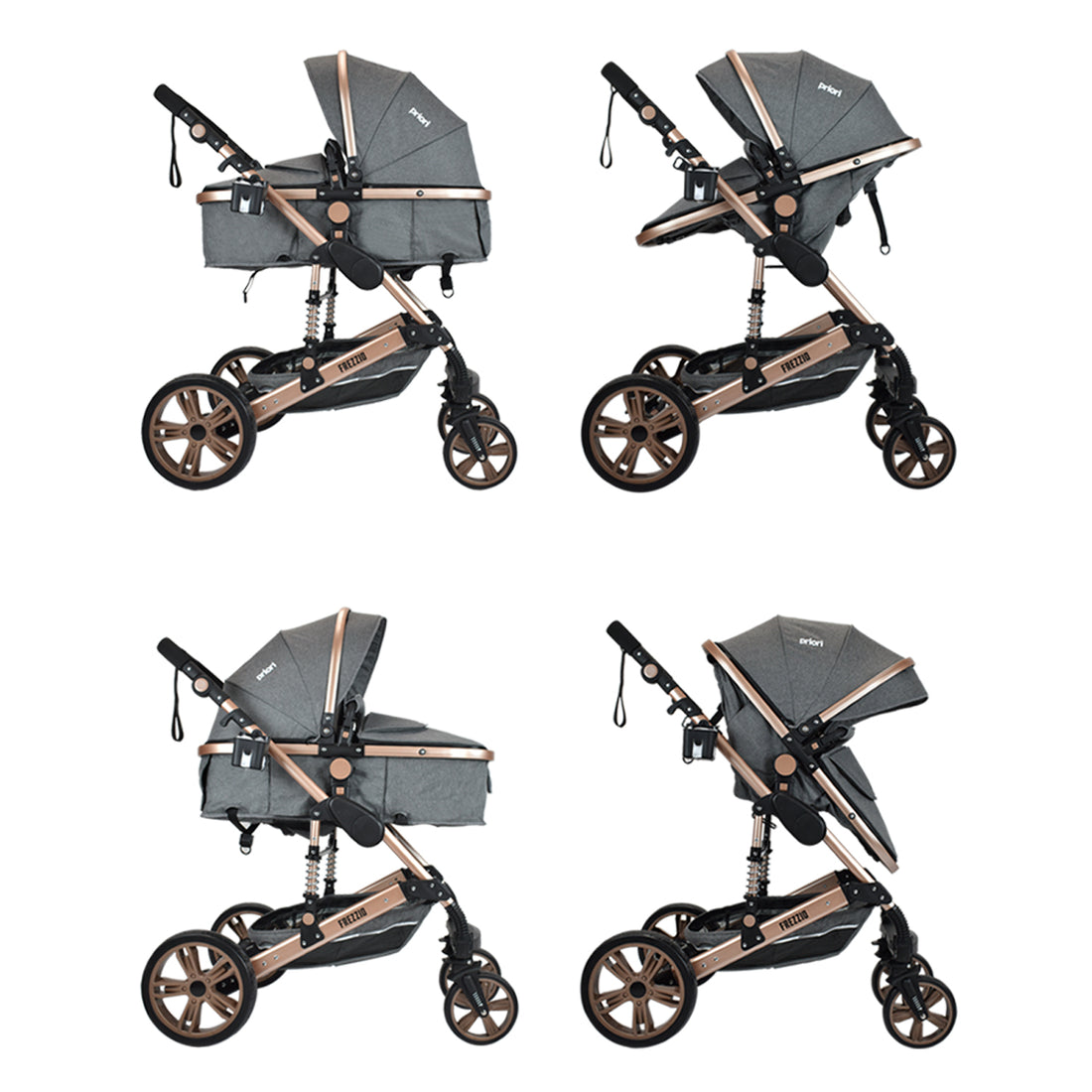 Combo Bebé Coche Frezzio + Cuna Mecedora Nápoles Gris