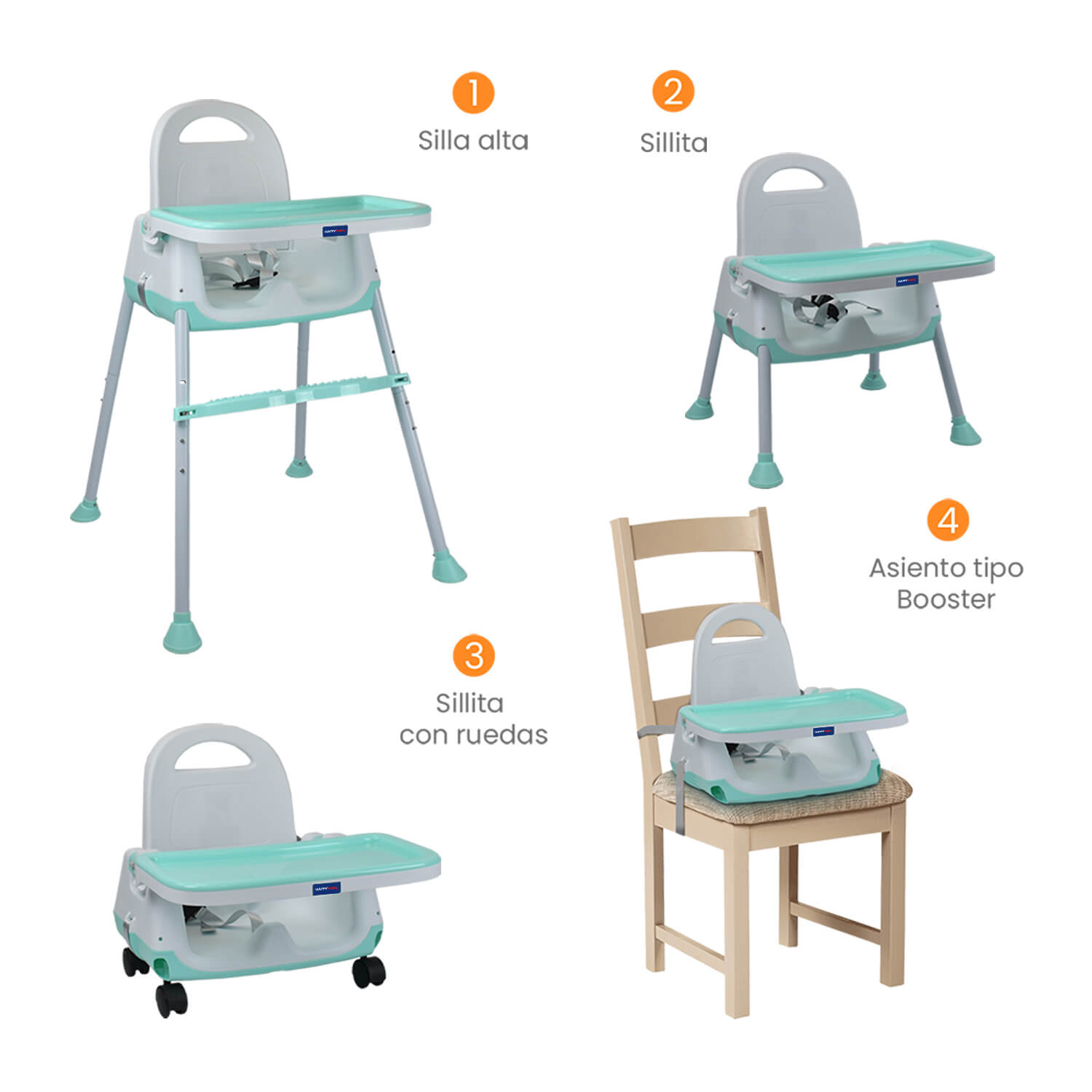 Silla Comedor Bebé 4en1 Navi Happy Baby Verde