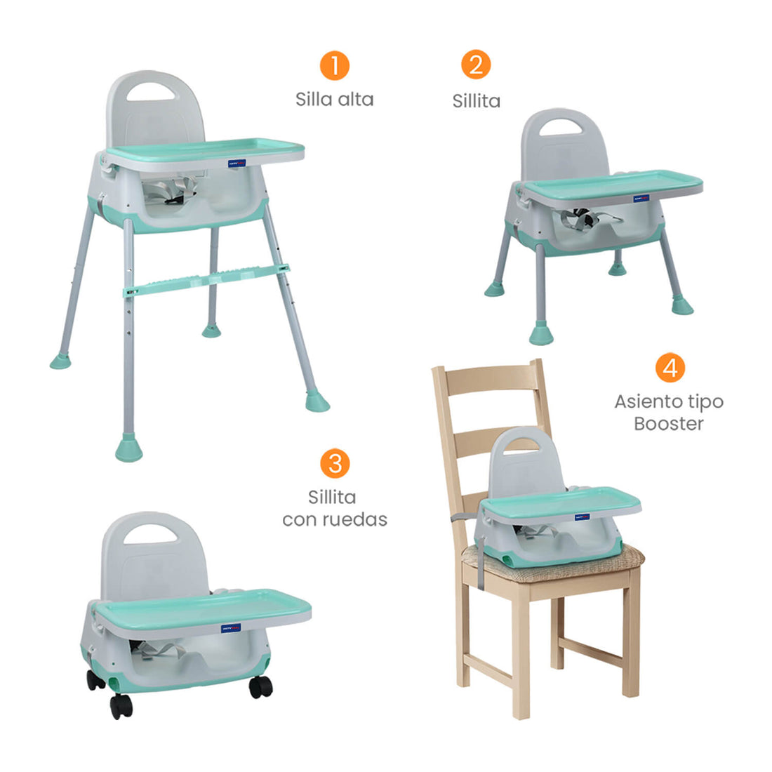 Silla Comedor Bebé 4en1 Navi Happy Baby Verde