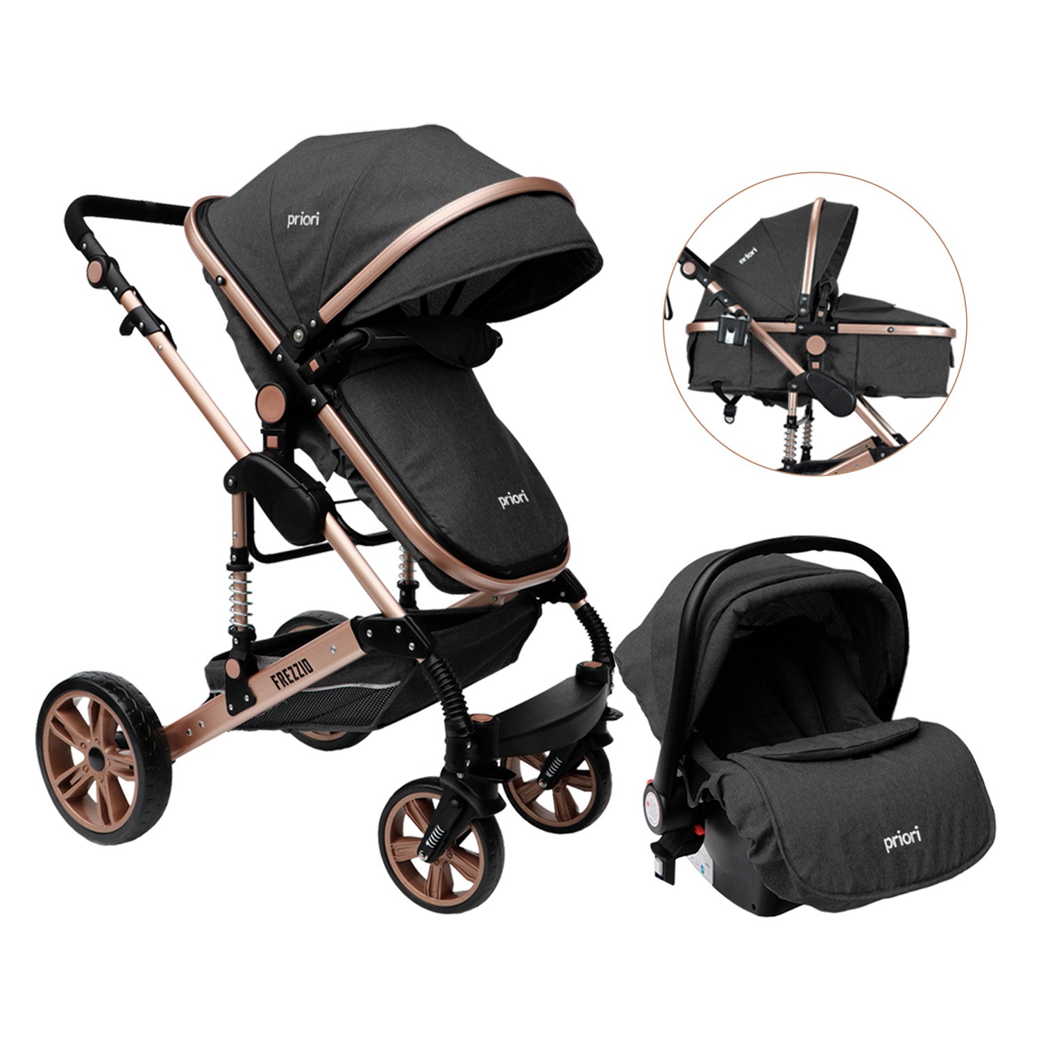 Coche Bebe Moises 4en1 Frezzio Priori Gris Oscuro