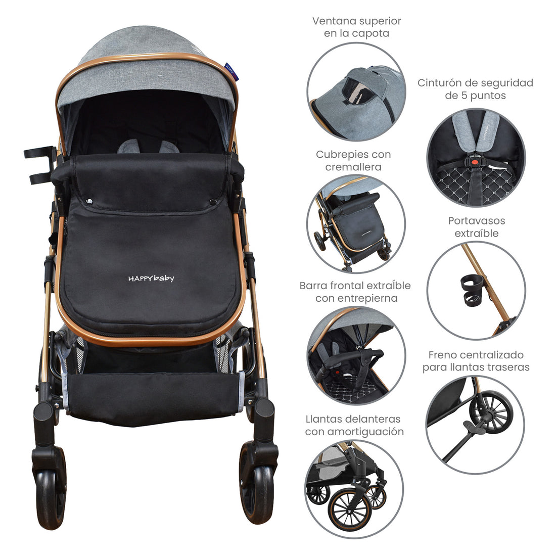 Combo Coche Welly Gris +Cuna Mecedora Miami Gris