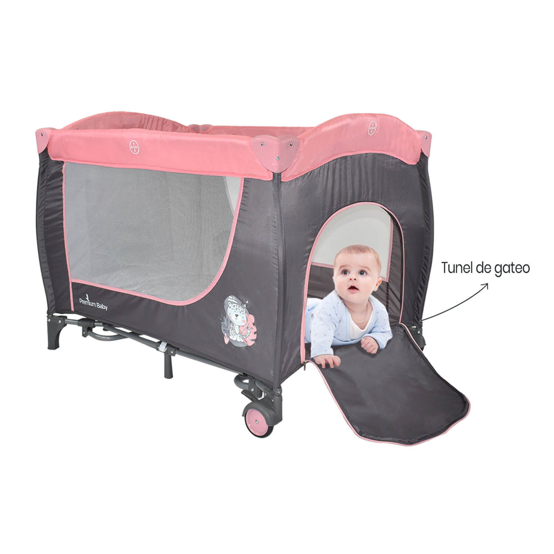 Corral Cuna Mecedora Bebé Premium Baby Napoles Rosa