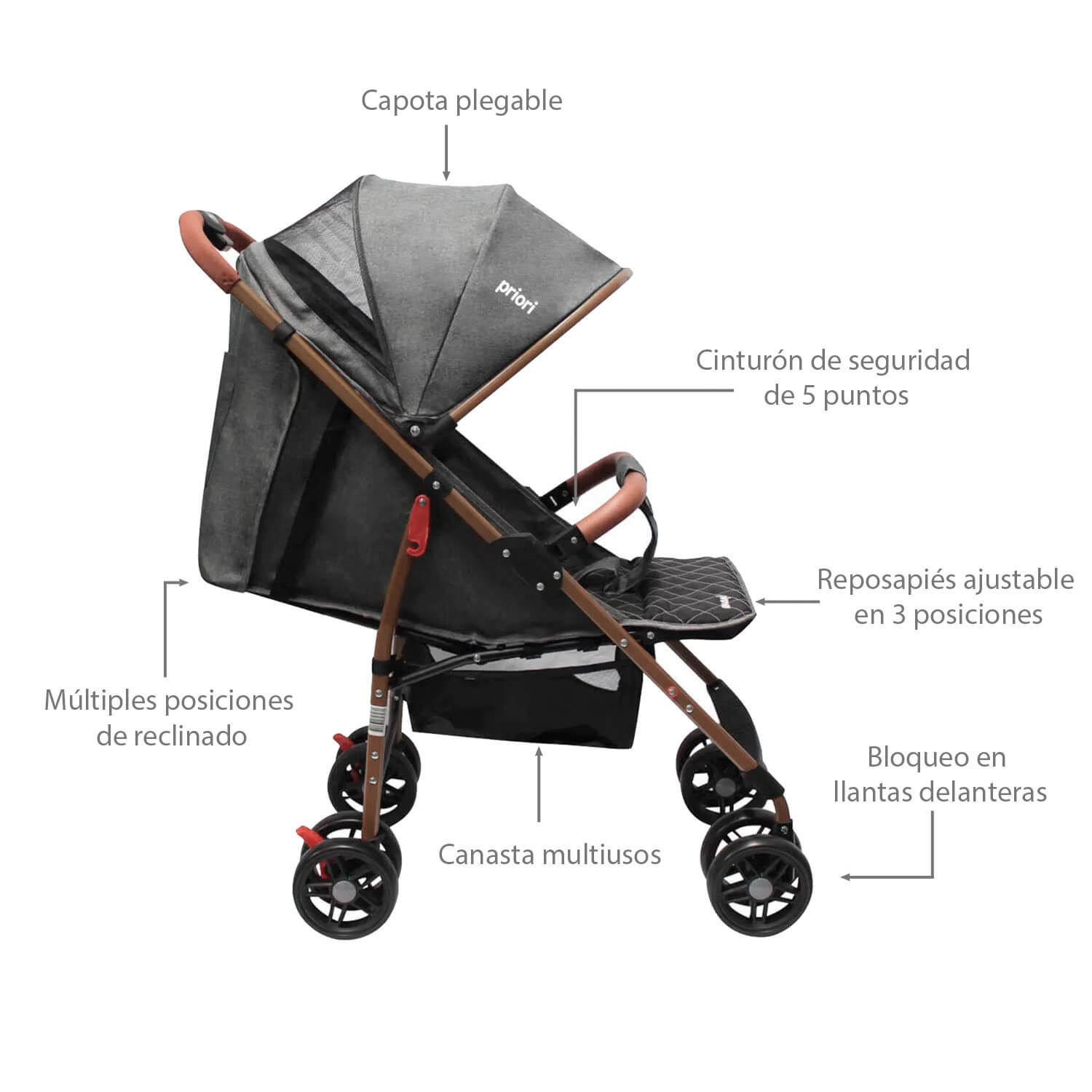 Combo Coche Park Gris + Cuna Colecho Bebé Golf Priori Gris +Peluche Elefante Gris