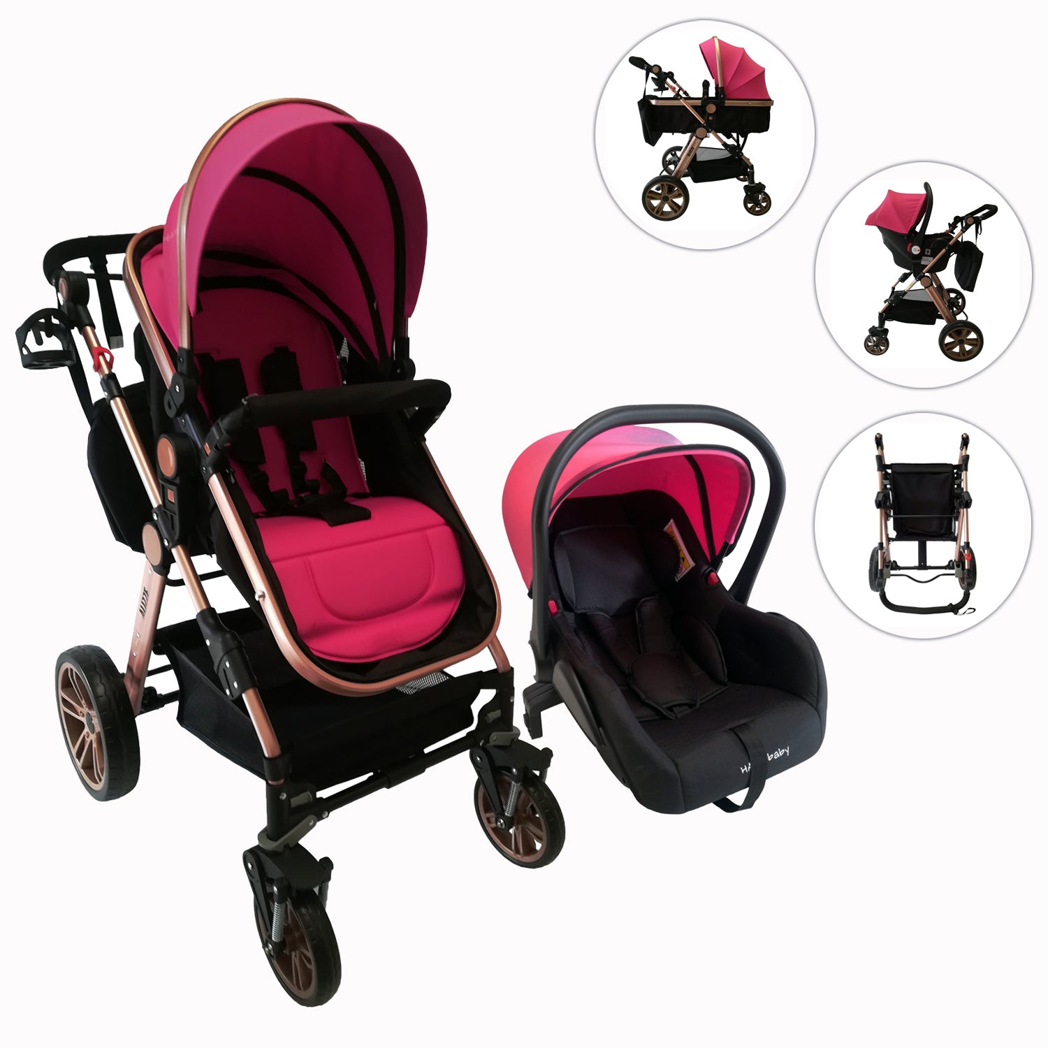 Coche Bebe Moises Alizze Happy Baby Rosa
