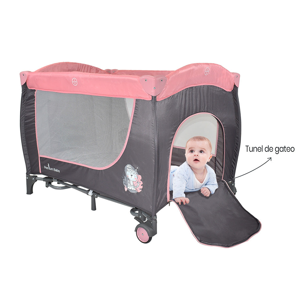 Combo Cuna Mecedora Nápoles Rosa + Colchón Ortopédico PB2385