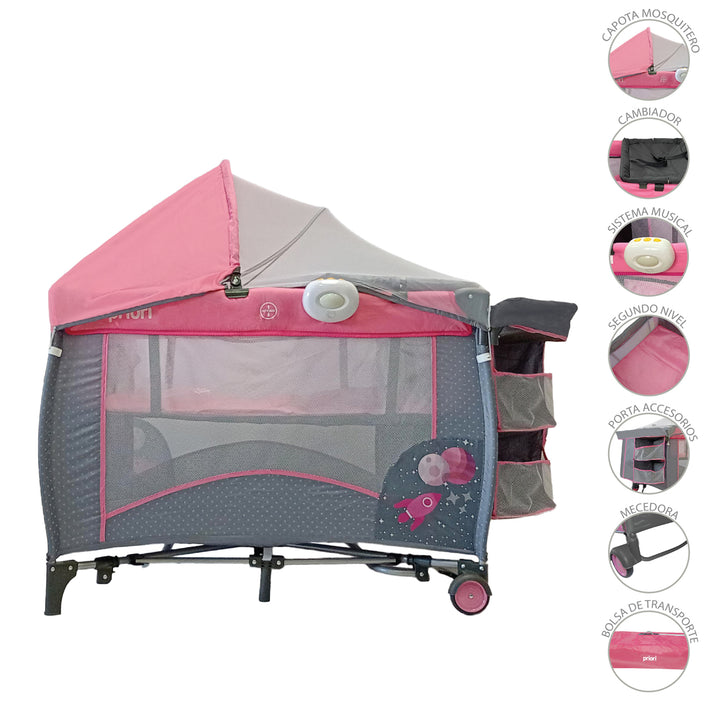 Corral Cuna Bebe Mecedora Priori Pcu8500 Rosa