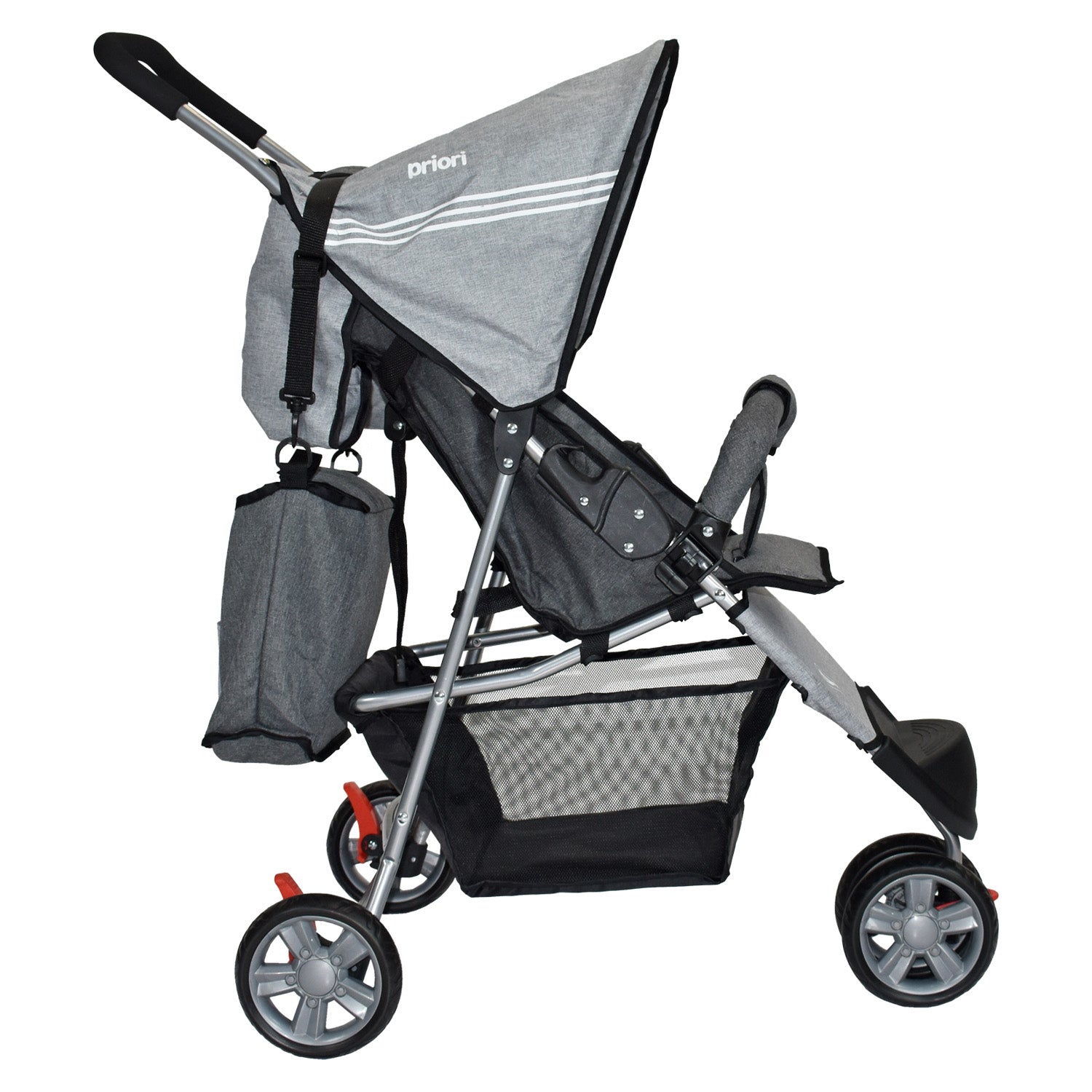 Coche Bebe Priori Tres Ruedas Liviano+Pañalera Jogger Gris