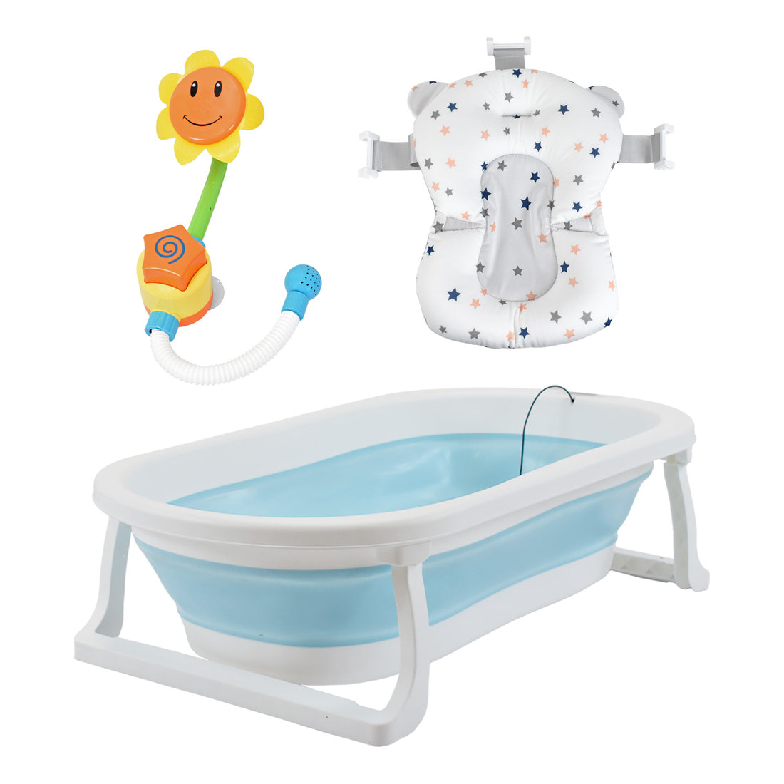 Bañera Bebé Happy Baby Con Cojín Y Termómetro Hawai Plus Azul