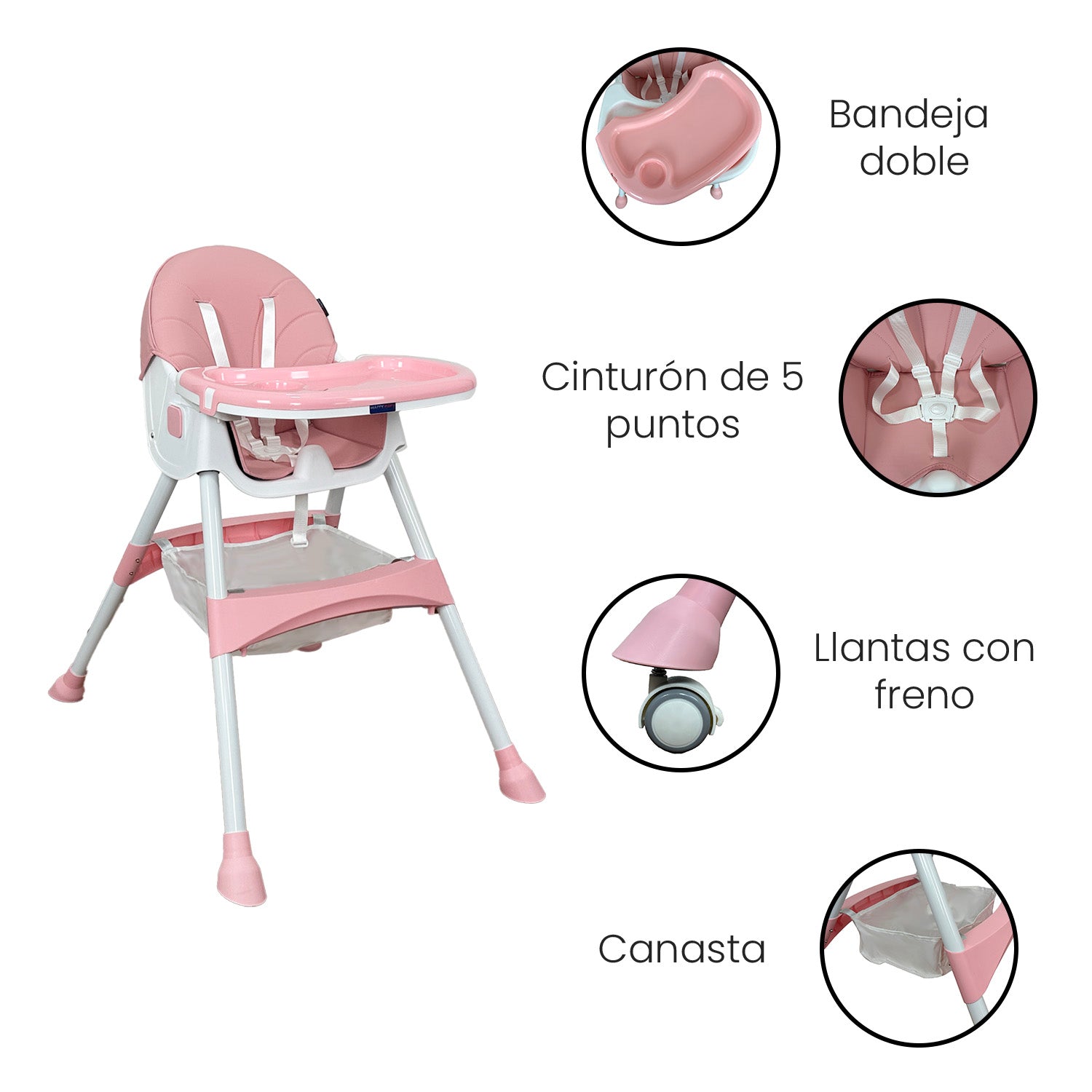 Silla Comedor Bebé 3en1 Happy Baby Bahamas Rosa