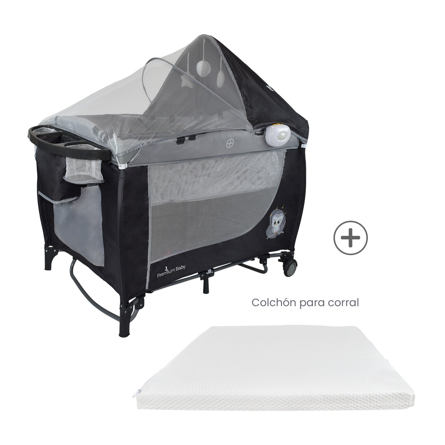 Combo Cuna Mecedora Nápoles Gris + Colchón Ortopédico PB2385