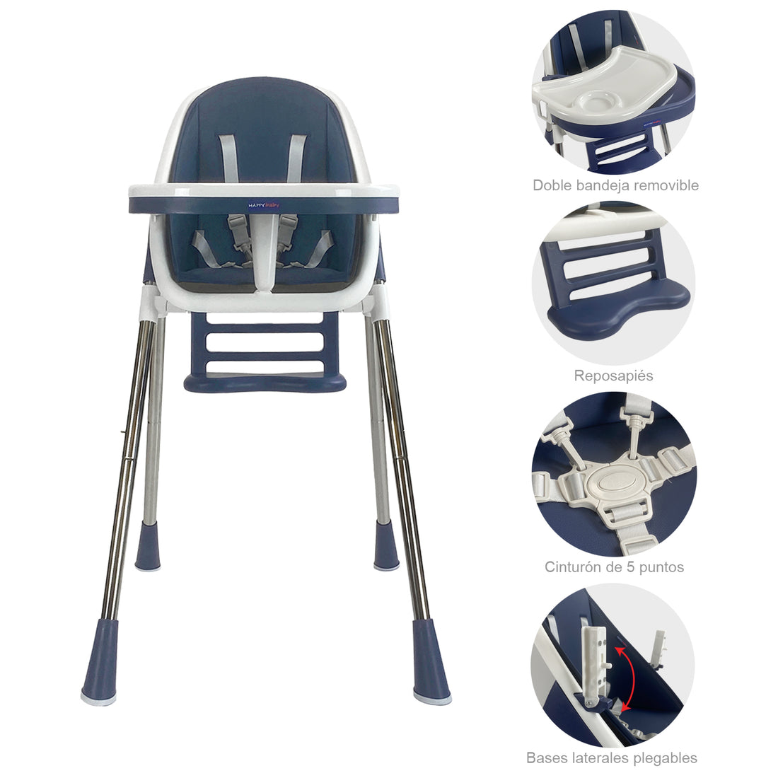 Silla comedor bebe 2en1 Happy Baby Nepal Azul