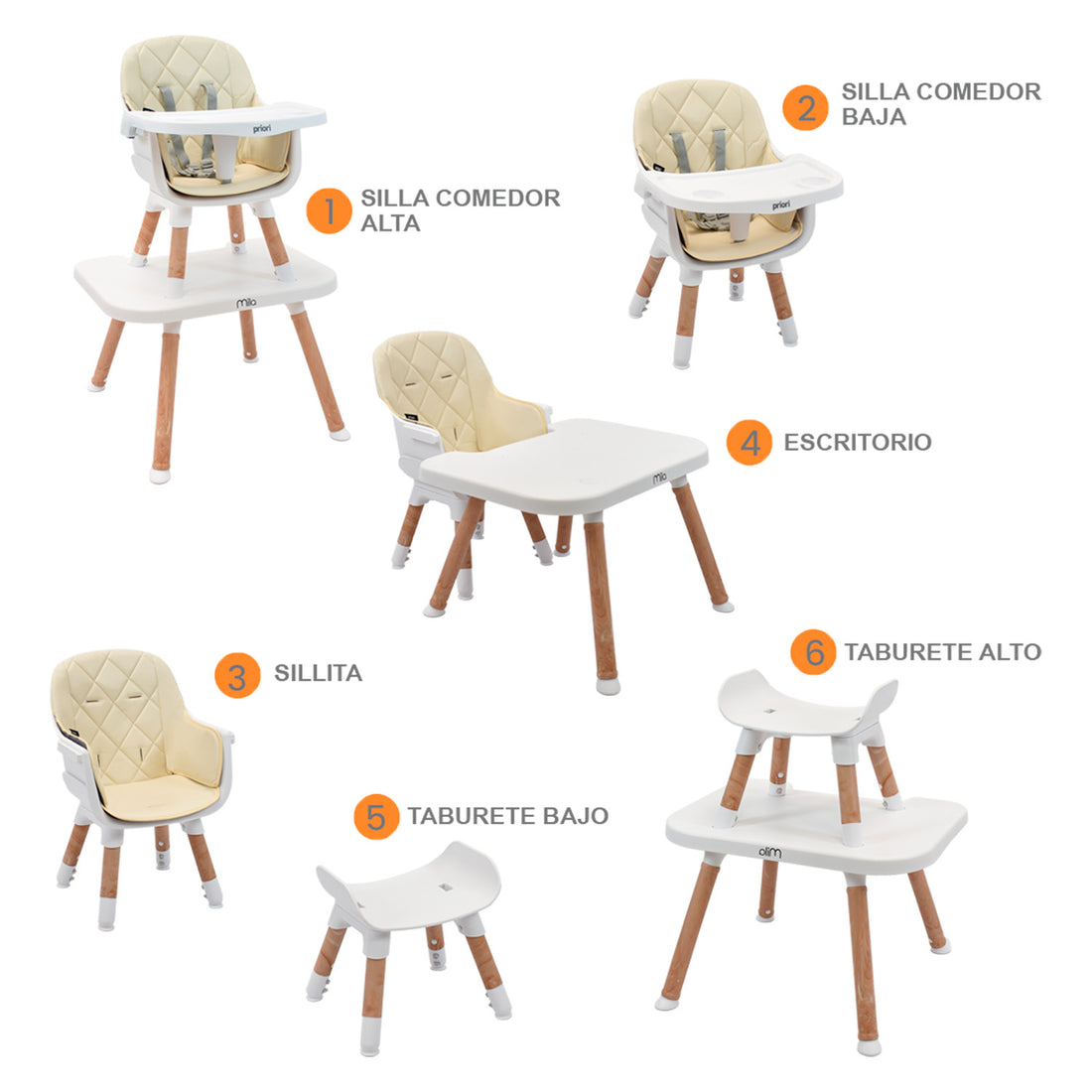 Silla Comedor Bebé 6 en 1 Mila Beige  Priori Beige