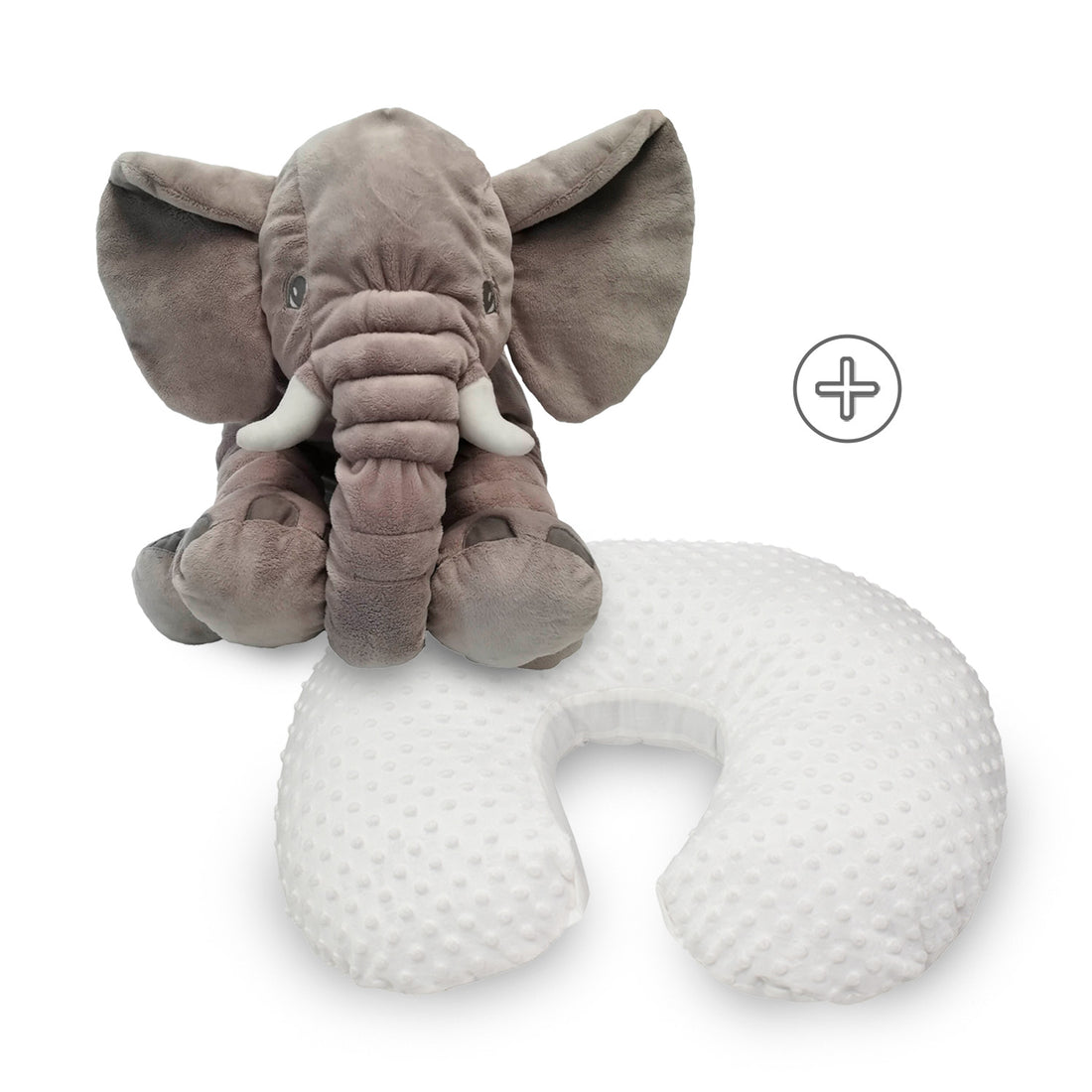 Combo Cojín de Lactancia Inizzi + Peluche Almohada Elefante Gris