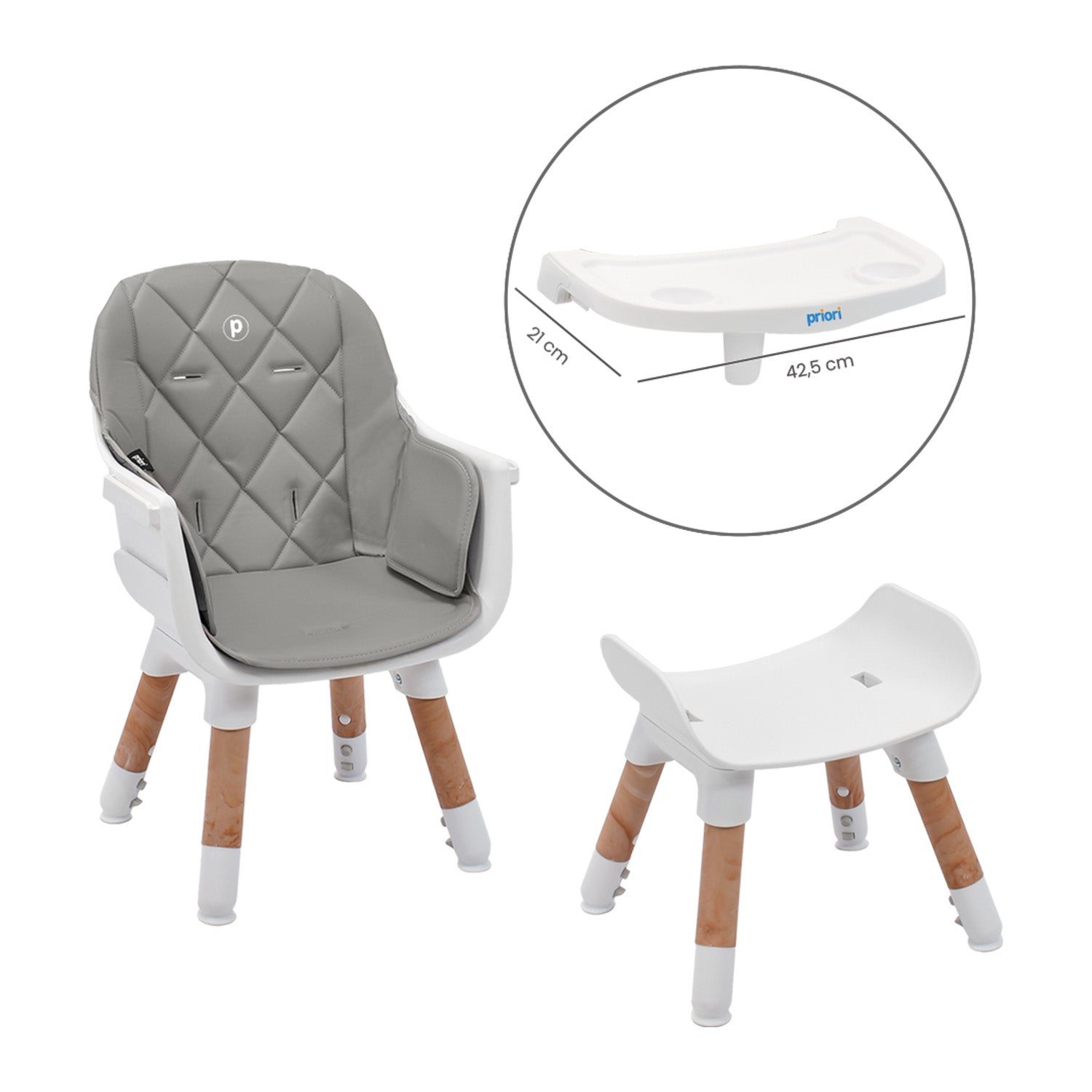 Silla Comedor Bebé 6 en 1 Mila Gris Priori
