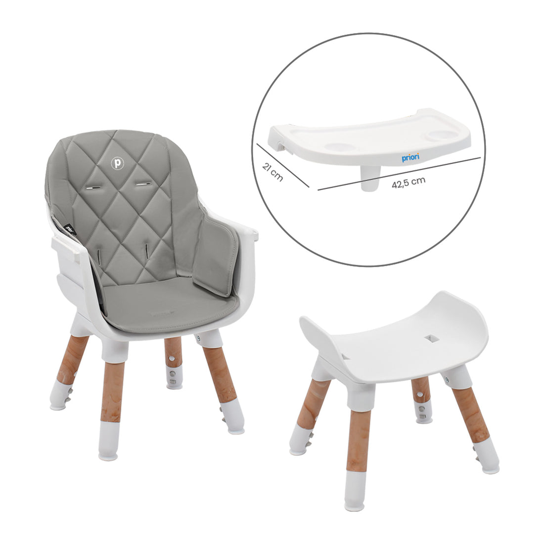 Silla Comedor Bebé 6 en 1 Mila Gris Priori