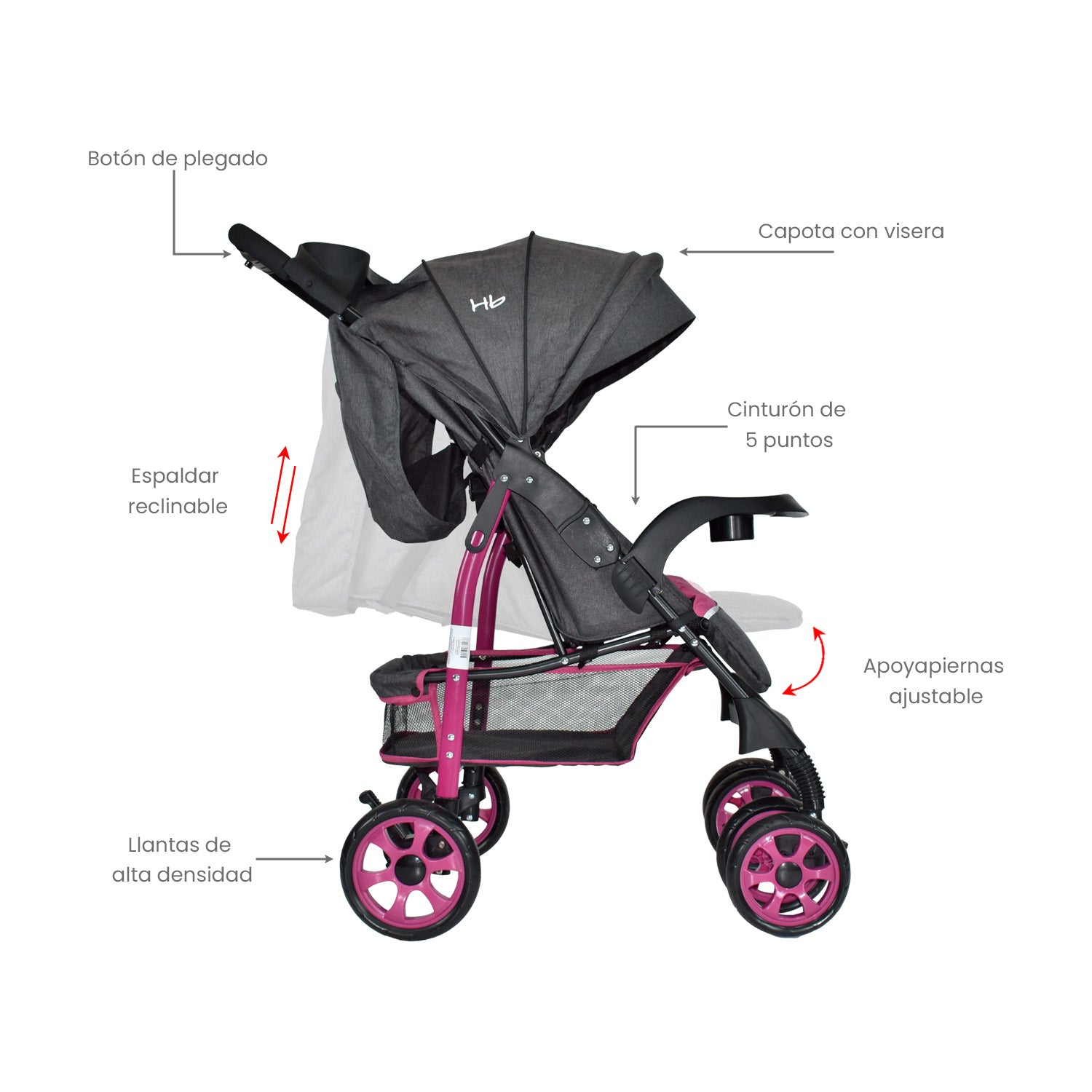 Combo Coche Bebe Klaus + Bañera Hawai Happy Baby Rosa