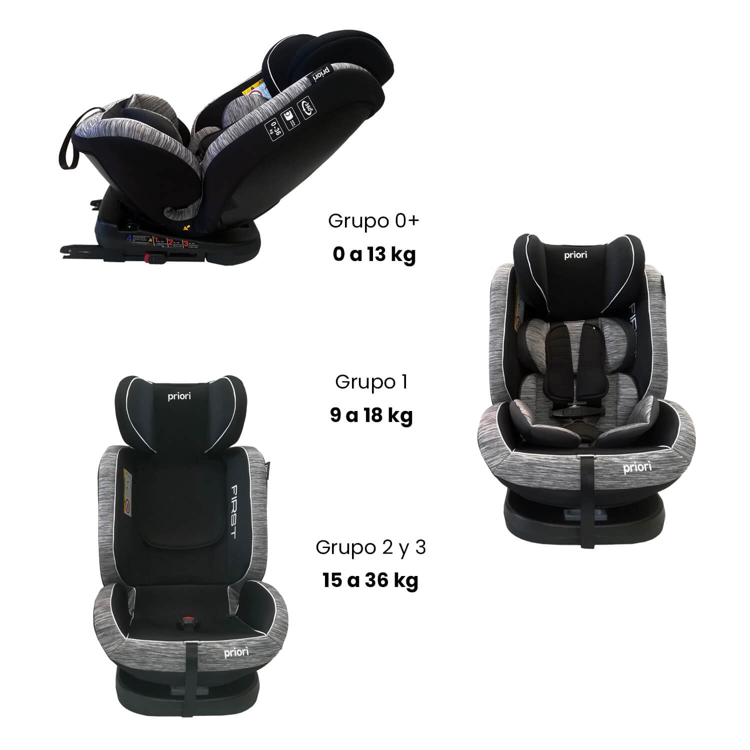Silla Carro Bebe First 360° Negro Gris Priori