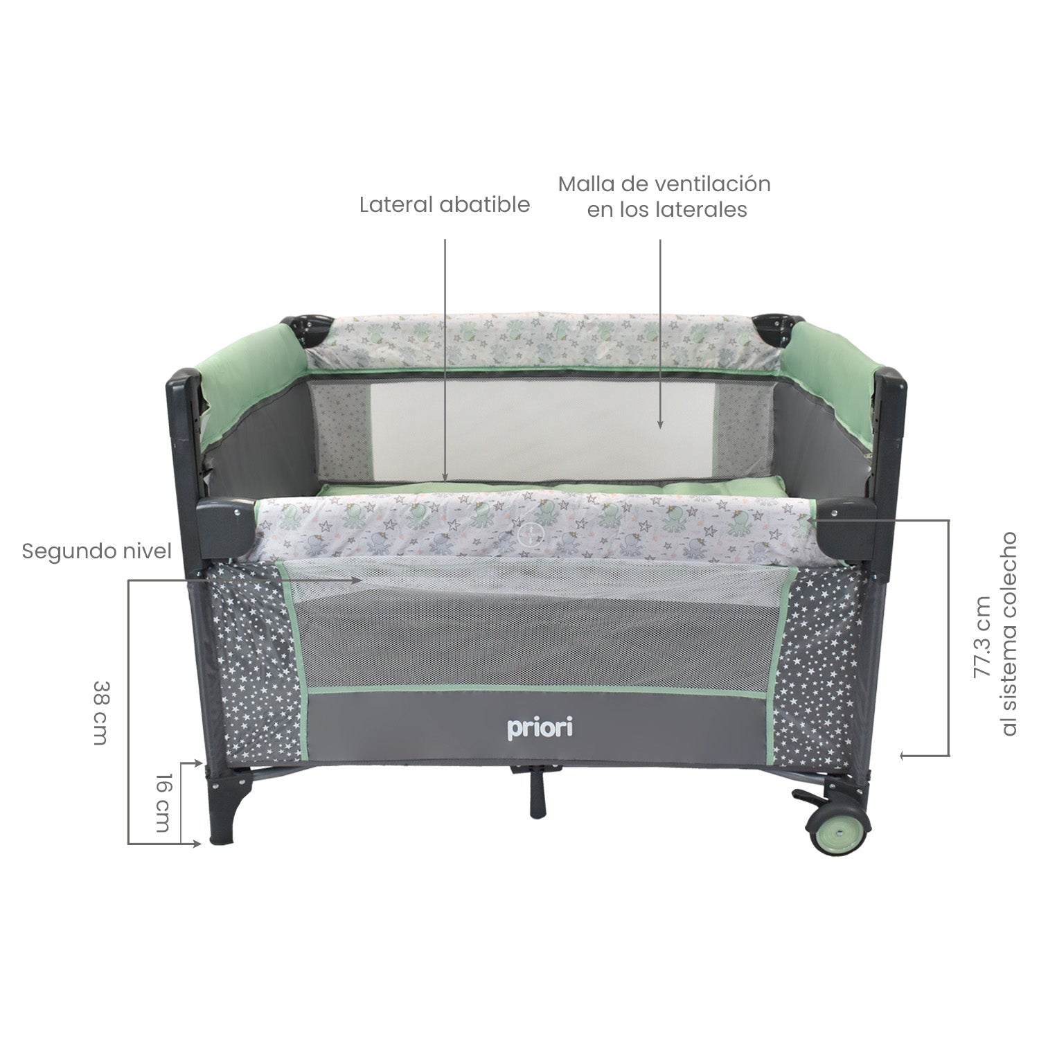 Combo Coche Nova negro +Cuna Ariel Octopus Priori Verde