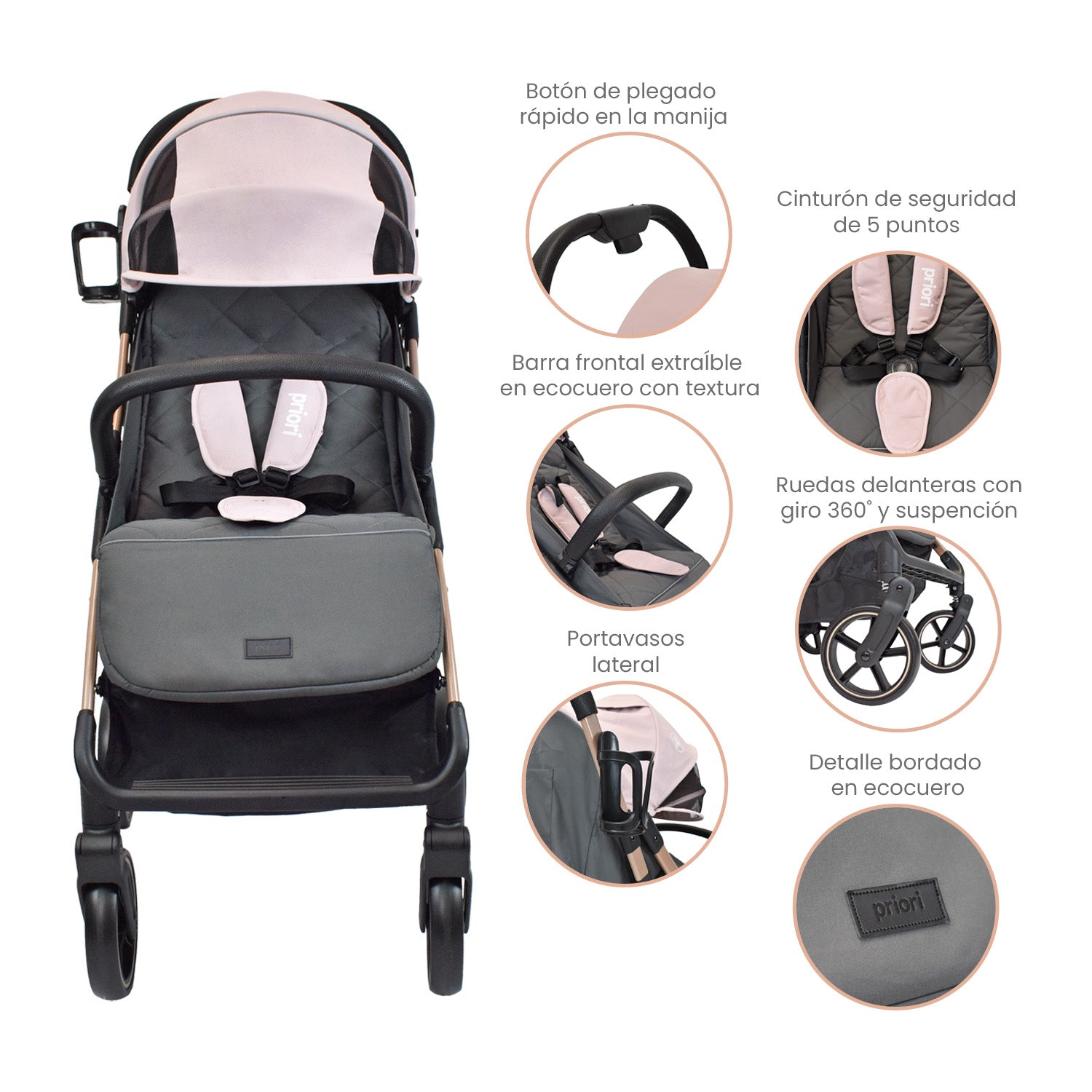 Combo Coche Nova Rosa +Cuna Ariel Octopus Priori Rosa