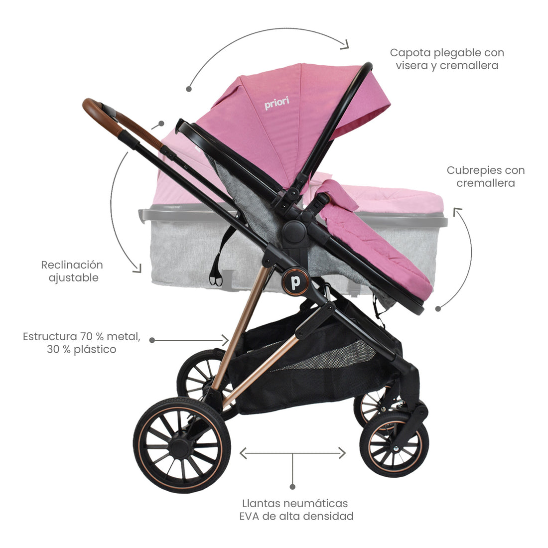 Coche Bebé Moisés Priori Ana Ts Rosado
