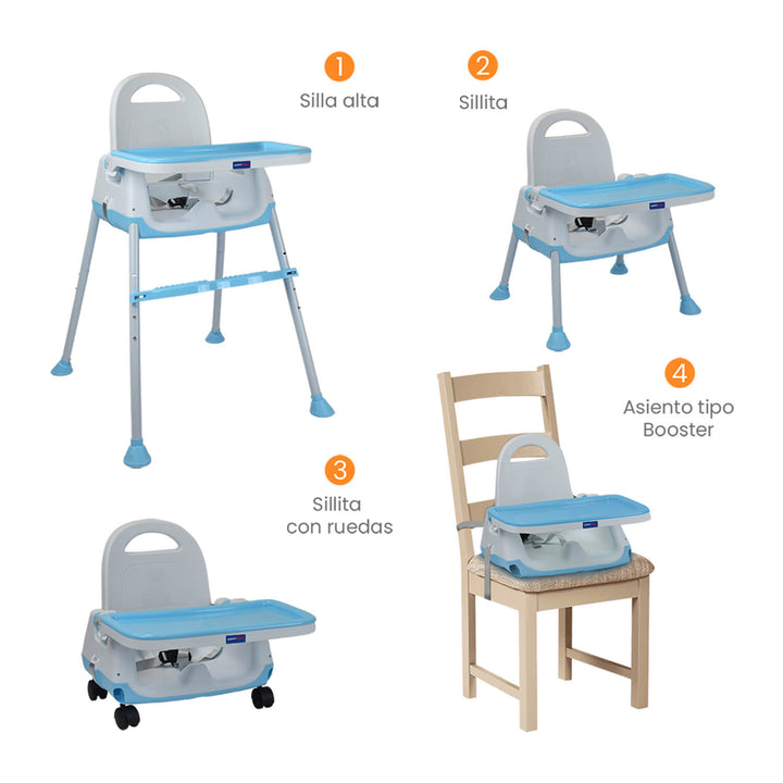 Silla Comedor Bebé 4en1 Navi Happy Baby Azul