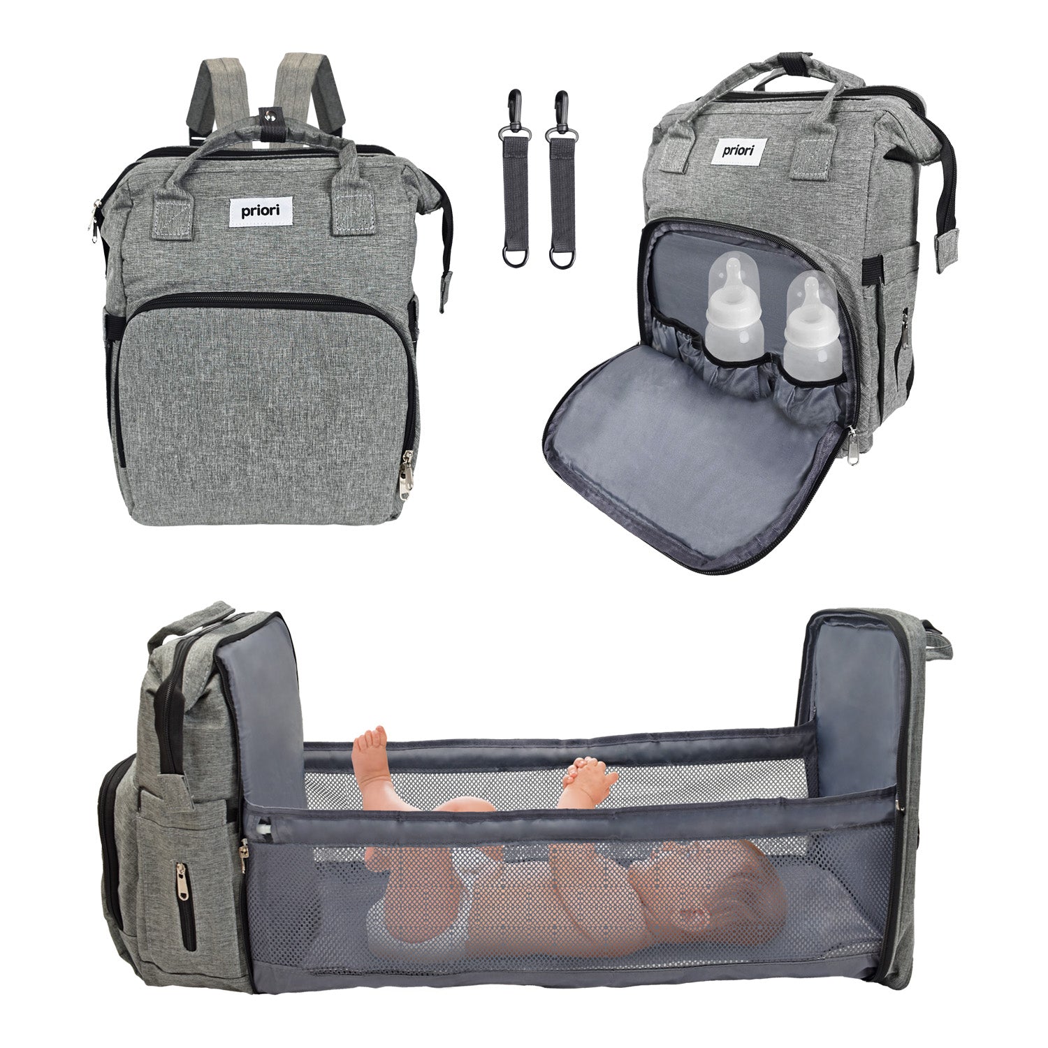 Pañalera Bebe Morral 3 en 1 PS 1001 Priori Gris