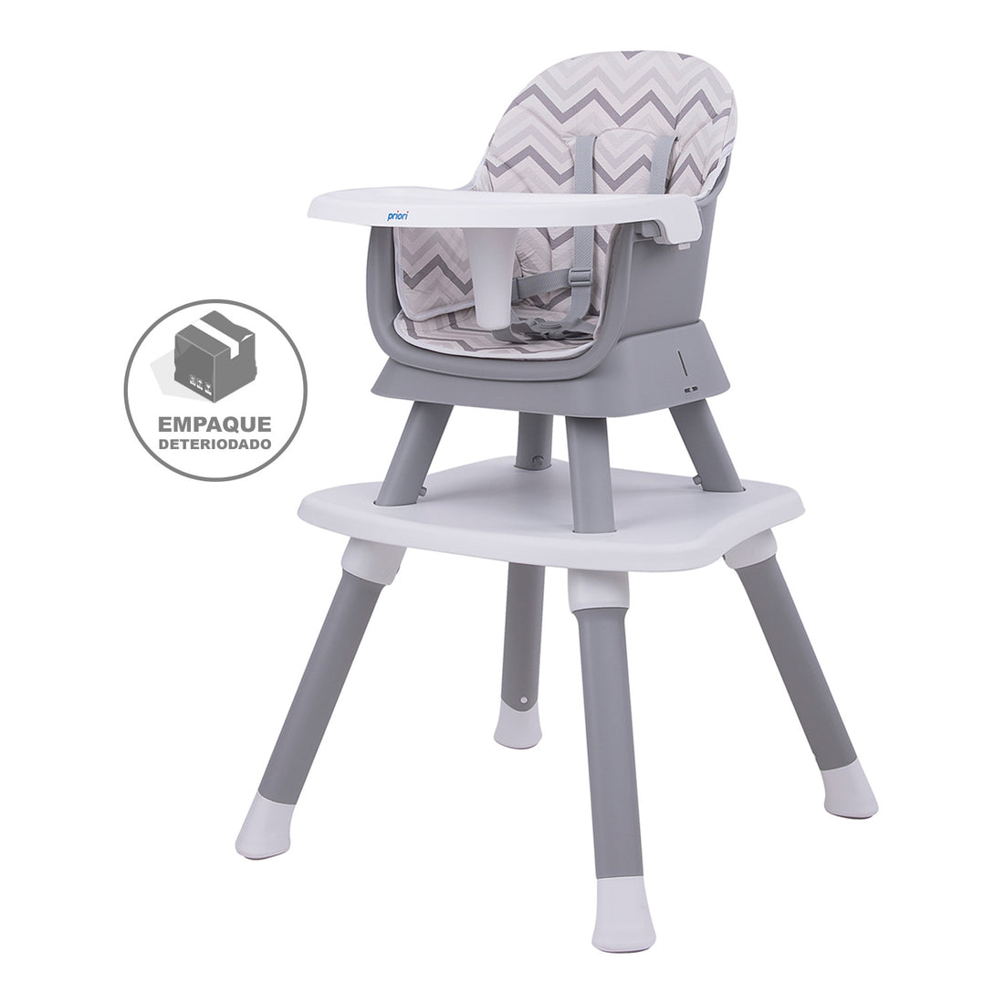 Silla comedor bebe 6en1 Priori Sidney Gris (Empaque Deteriorado)