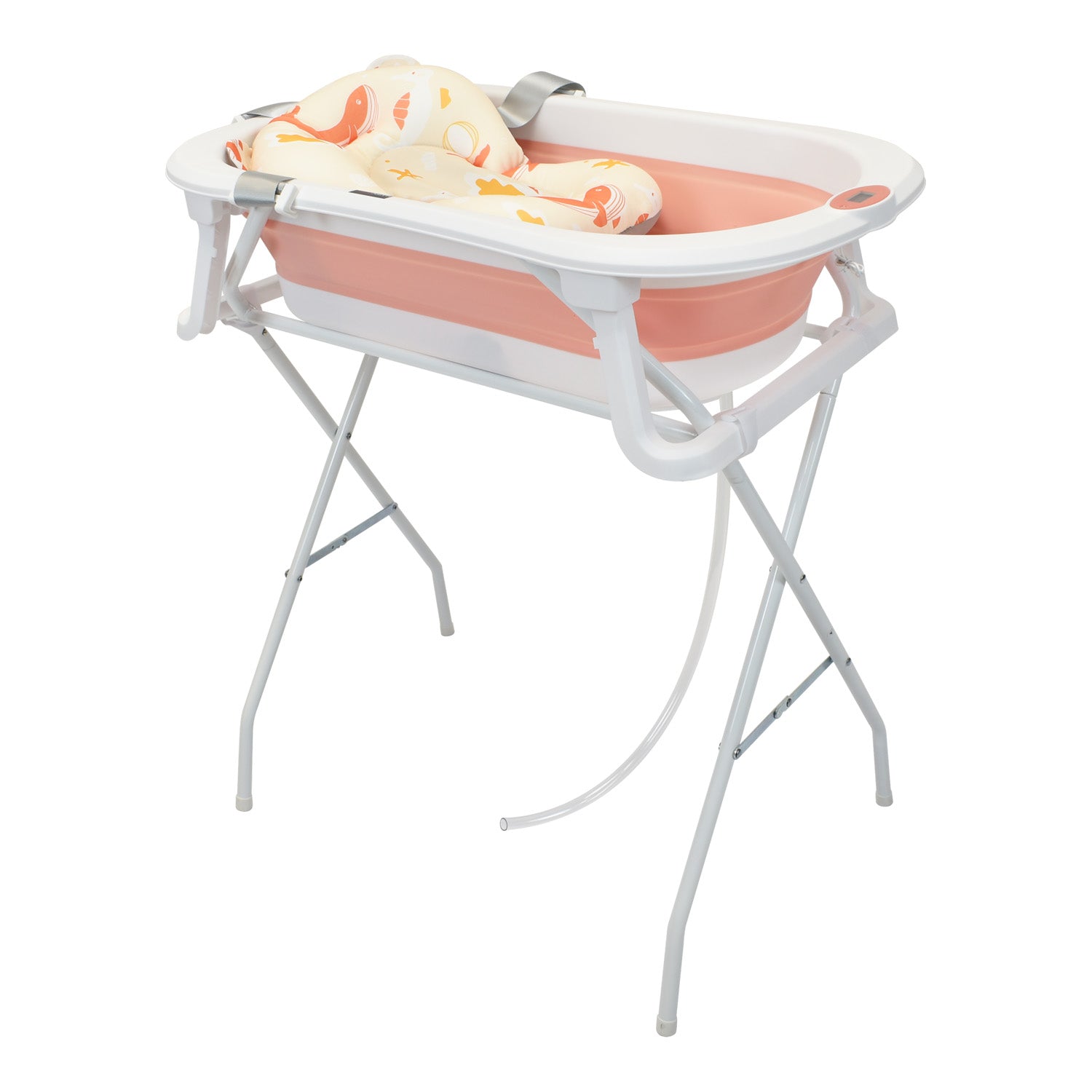 Bañera Plegable Con Soporte Y Cojín Stand Happy Baby Rosa