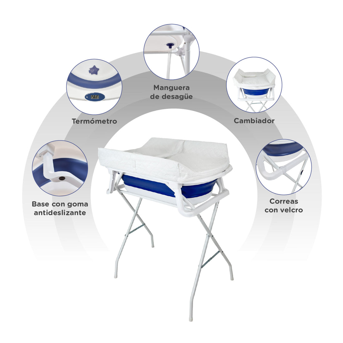 Bañera Bebé Stand Changer y Soporte Metálico Azul Priori