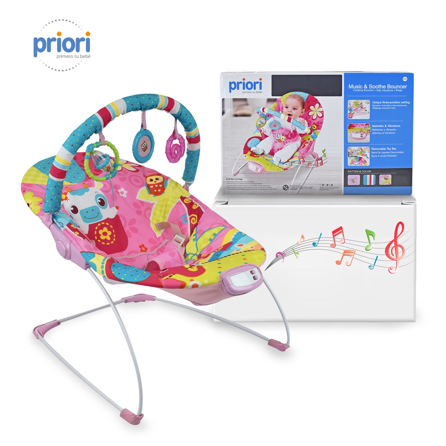 Silla Bouncer Bebé Musical PB2004 Priori Rosa