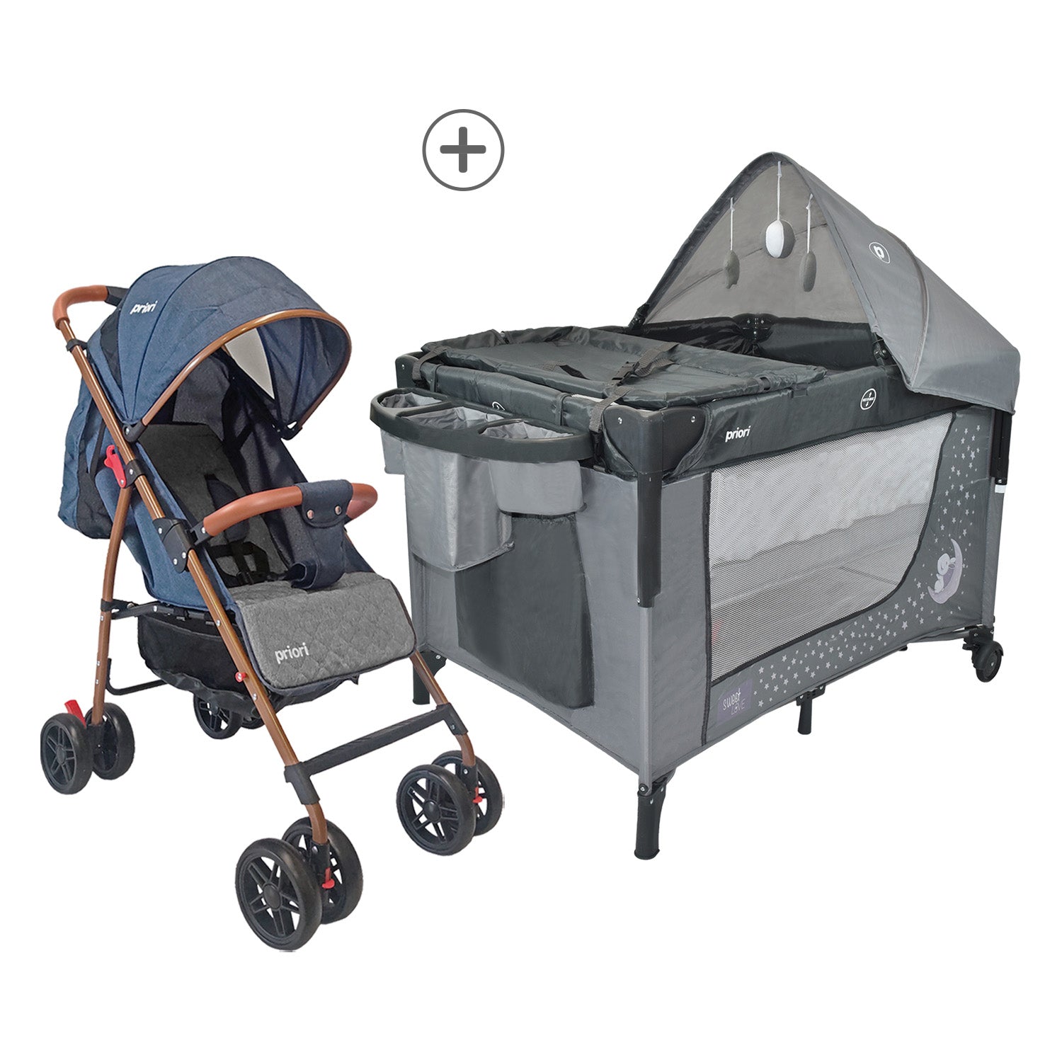 Combo Cuna Colecho Pro+ Paseador Park Priori Azul