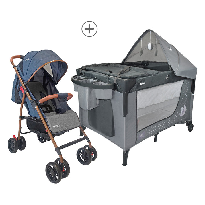 Combo Cuna Colecho Pro+ Paseador Park Priori Azul