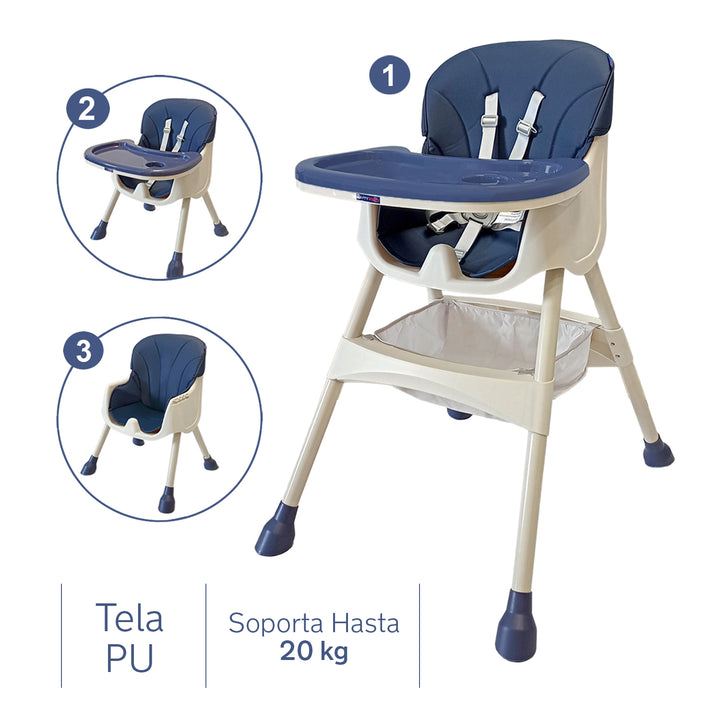 Silla comedor bebe 3en1 Happy Baby York Azul
