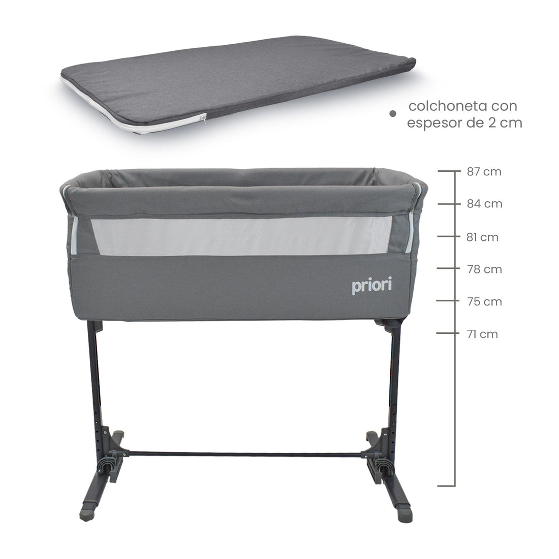 Combo Coche Park Gris + Cuna Colecho Bebé Golf Priori Gris +Peluche Elefante Gris