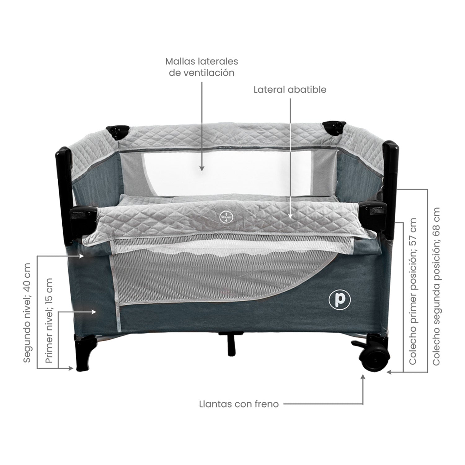 Cuna Colecho Bebe Pro-Max Priori Gris Oscuro