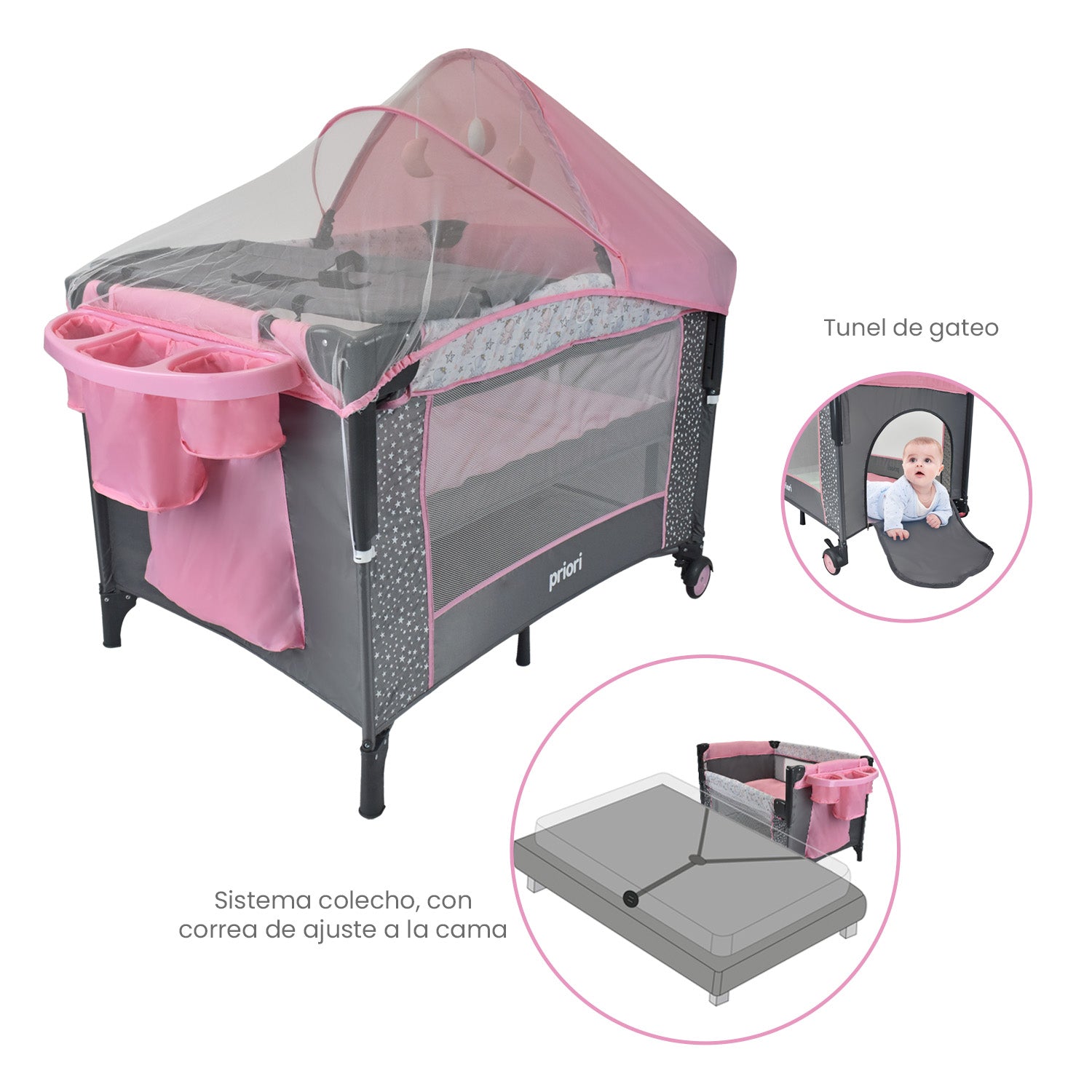 Combo Coche Nova Rosa +Cuna Ariel Octopus Priori Rosa