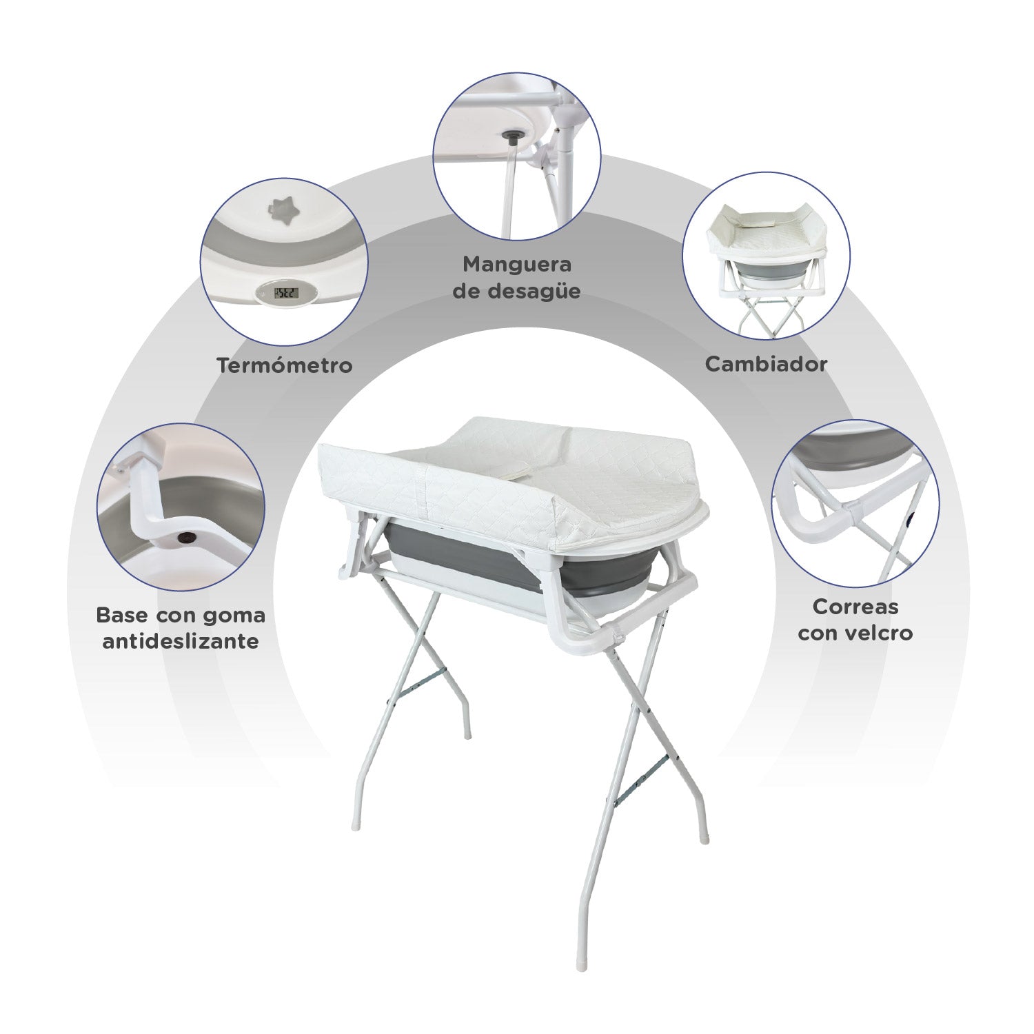 Bañera Bebé Stand Changer y Soporte Metálico Gris Priori
