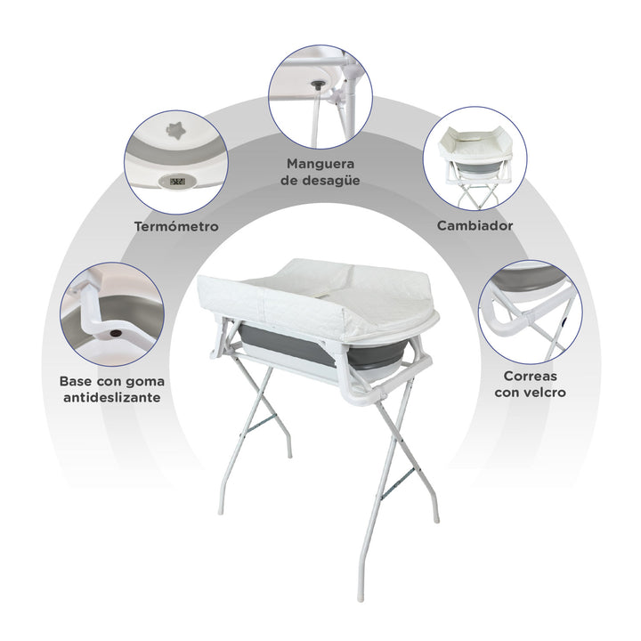 Bañera Bebé Stand Changer y Soporte Metálico Gris Priori