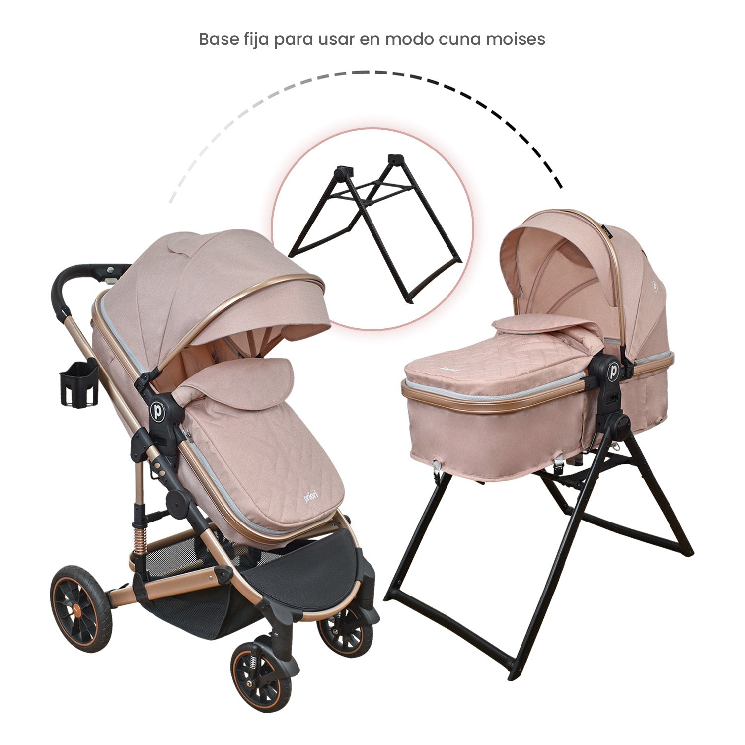 Coche Bebe 4 en 1 Travel System Cris Priori Rosa