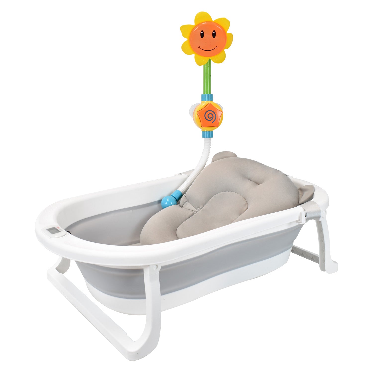 Bañera Bebé Happy Baby Con Cojín Y Termómetro Hawai Plus Gris