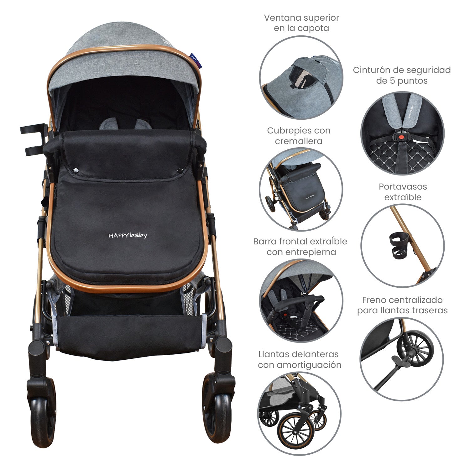 Combo Coche Welly Gris +Cuna Mecedora Miami Gris