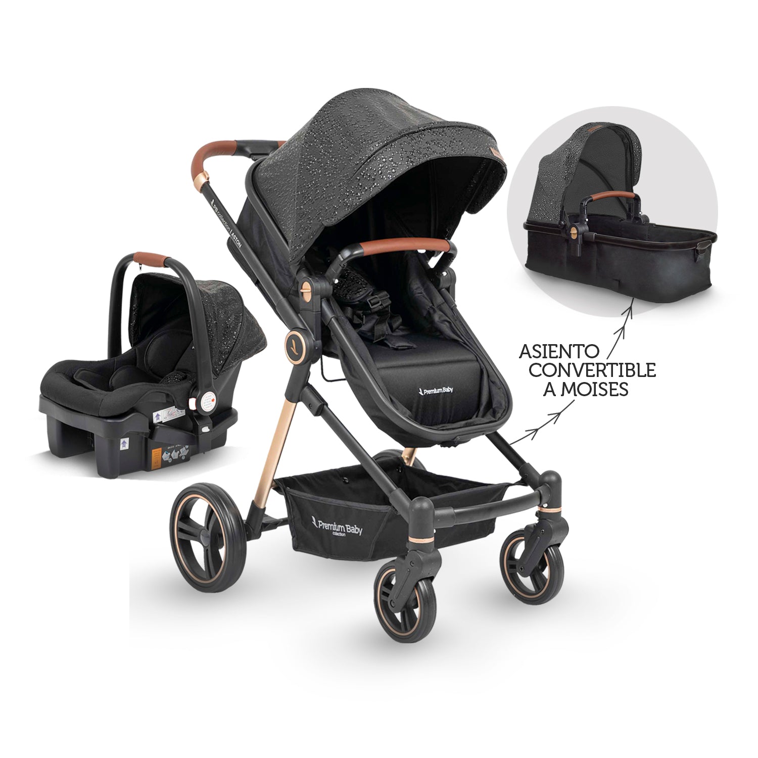 Coche Bebe Moises Aston Premium Baby Collection Negro