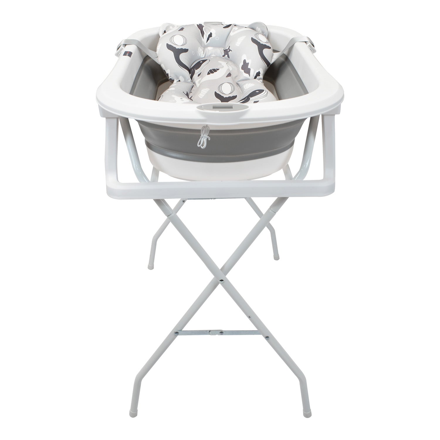 Bañera Bebé con Cojín Stand y Soporte Metálico Gris Happy Baby